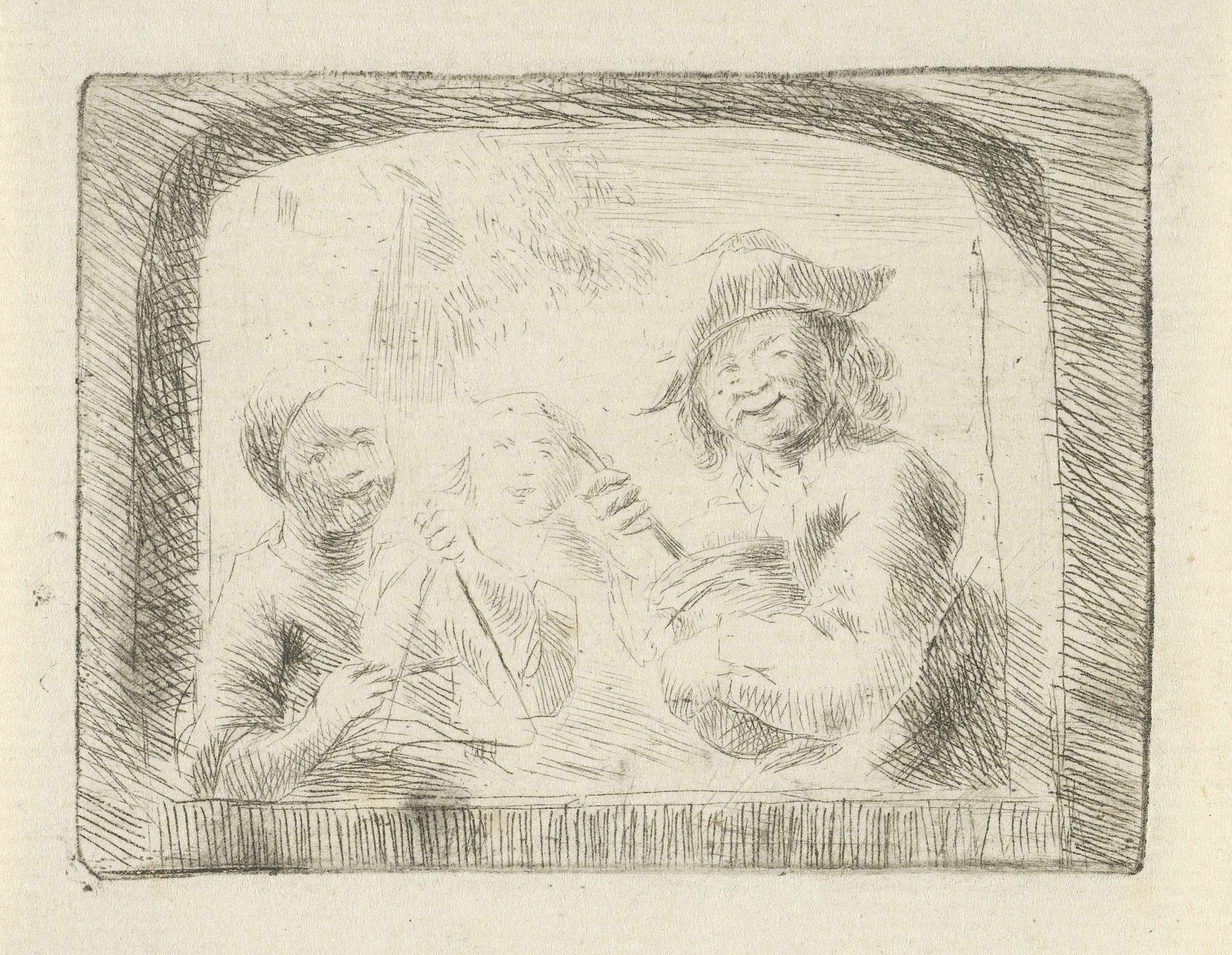 Rommelpotspeler en twee kinderen in een nis by Simon Klapmuts
