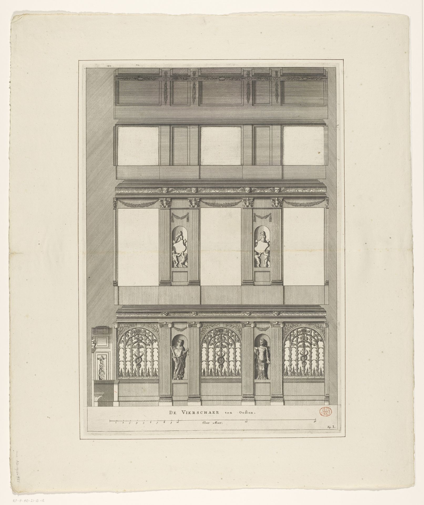 Oostelijke muur van de Vierschaar in het Stadhuis op de Dam by Dancker Danckerts