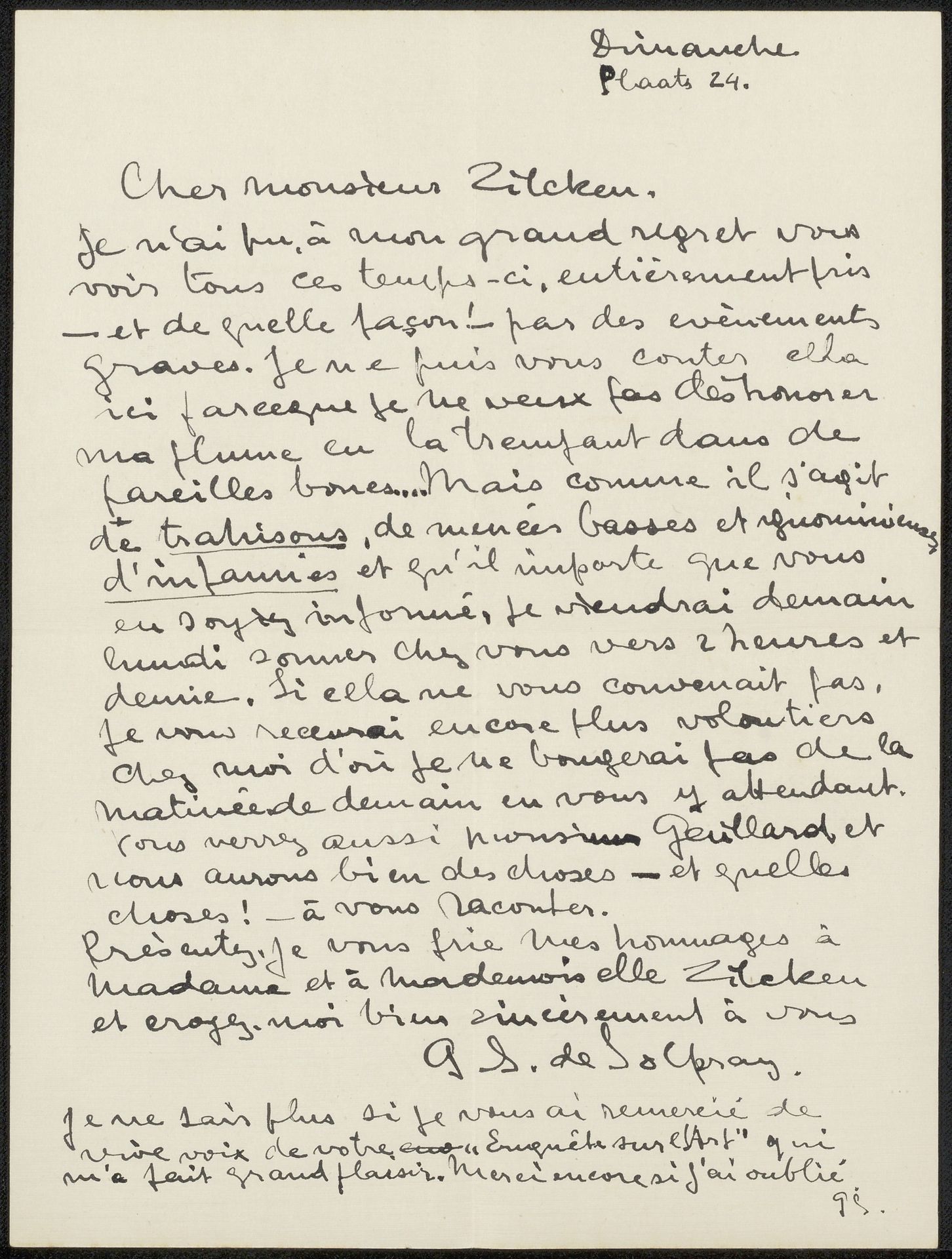 Brief aan Philip Zilcken by Georges de Solpray