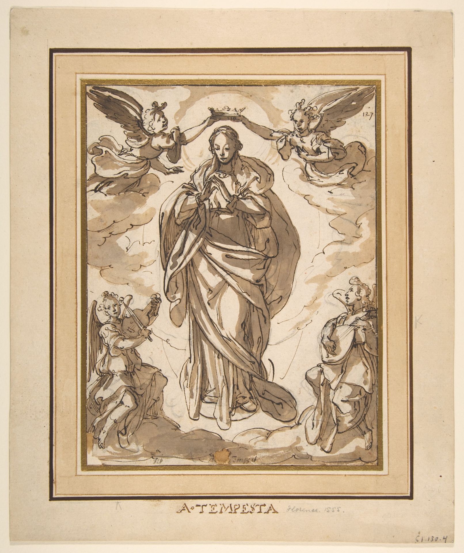 The Virgin Immaculate Crowned by Two Angels, with Angel Musicians in the Foreground by Domenico Fontana
