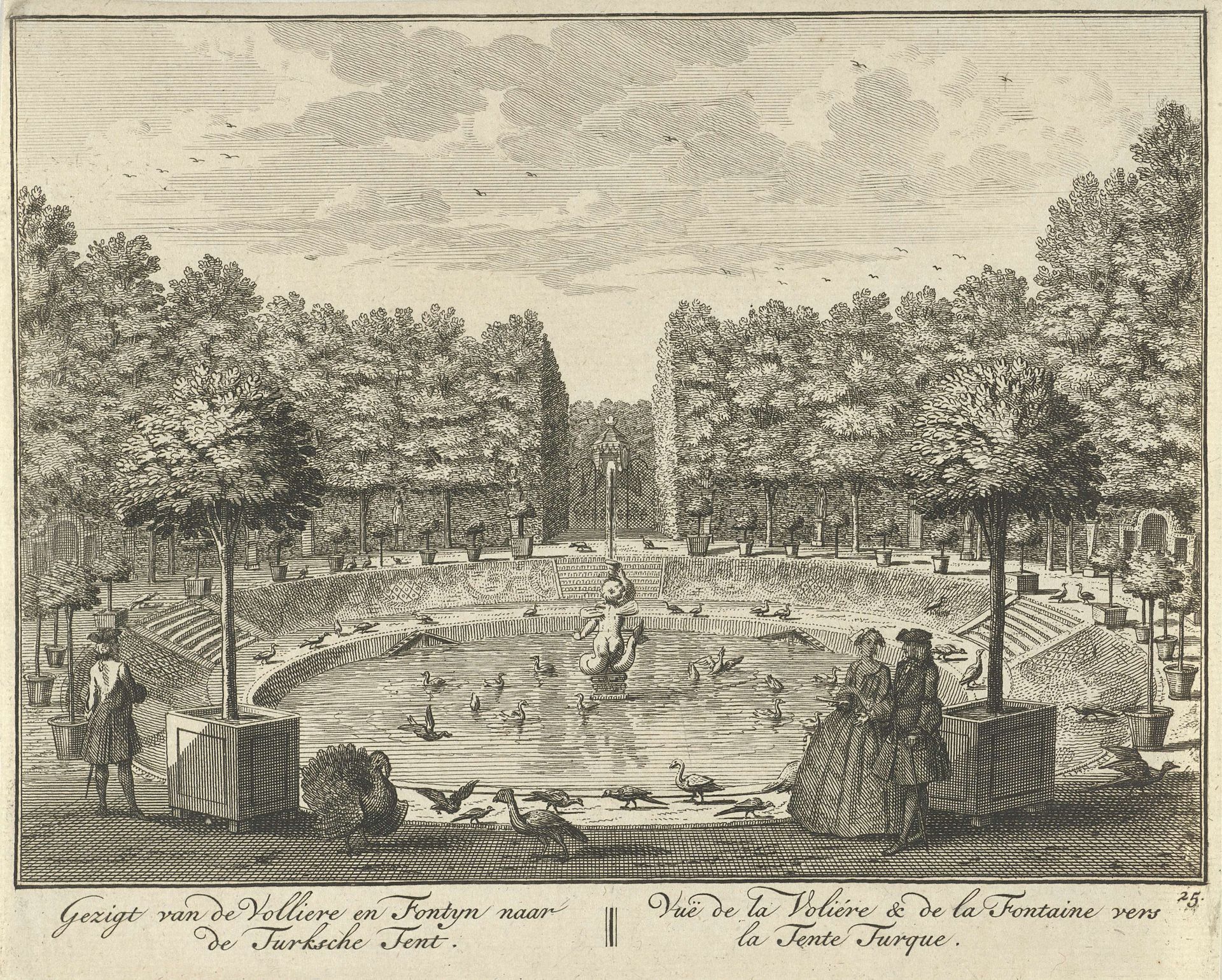Gezicht op de grote fontein en de Turkse Tent in de tuin van Huis ter Meer te Maarssen by Hendrik de Leth