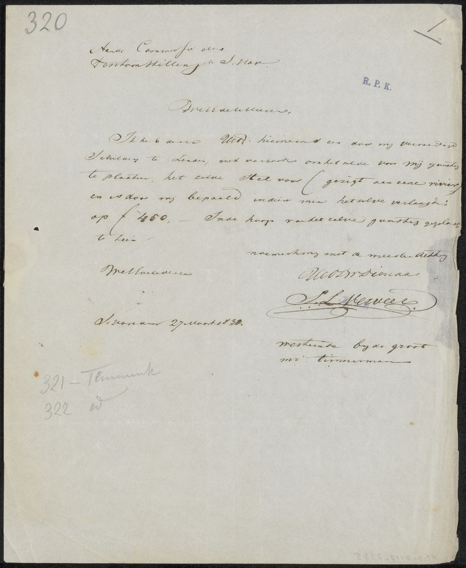 Brief aan de Commissie van de Tentoonstelling van Levende Meesters in Utrecht by Salomon Leonardus Verveer