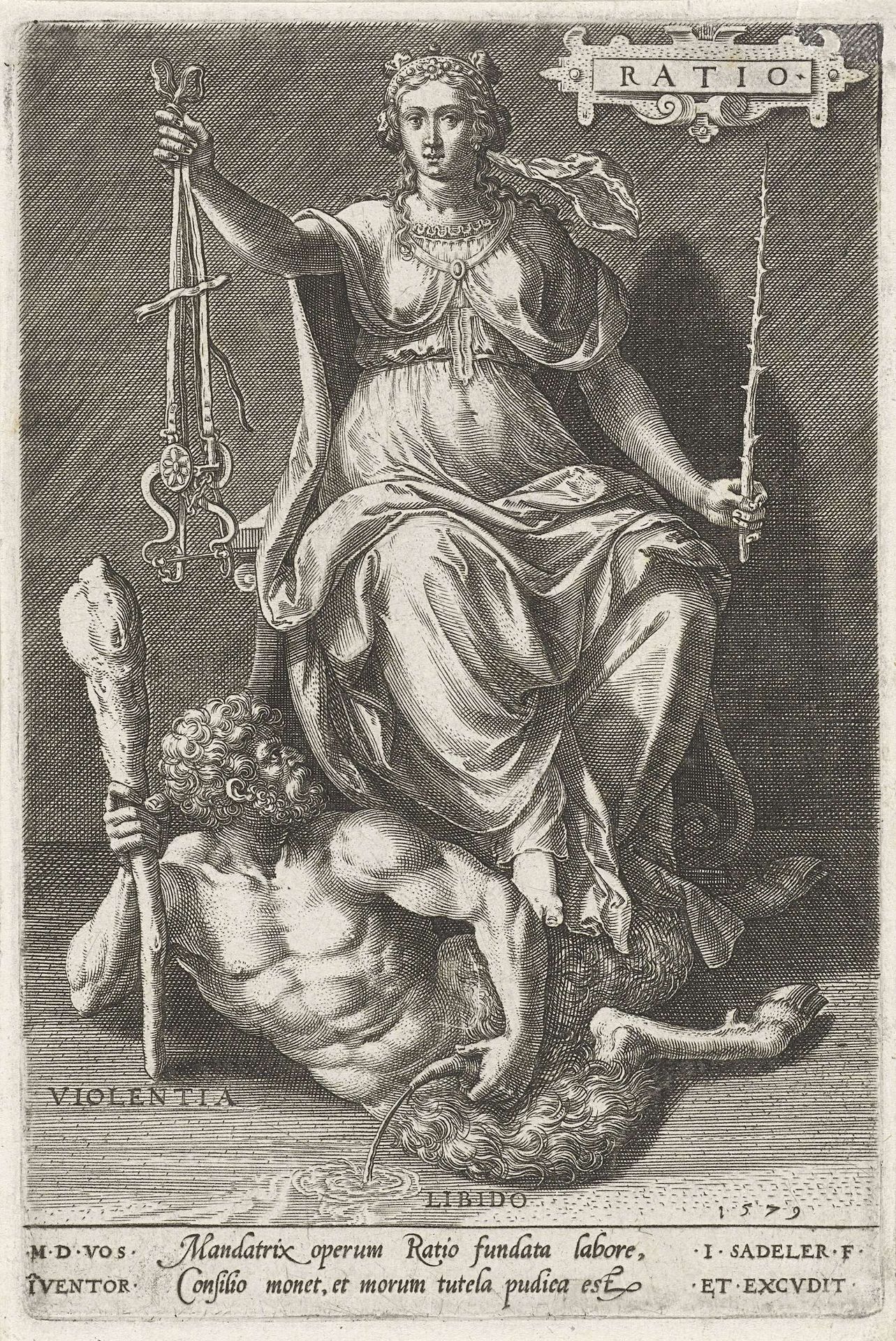 Rede (Ratio) overwint Violentia (Violentia) by Johann Sadeler I