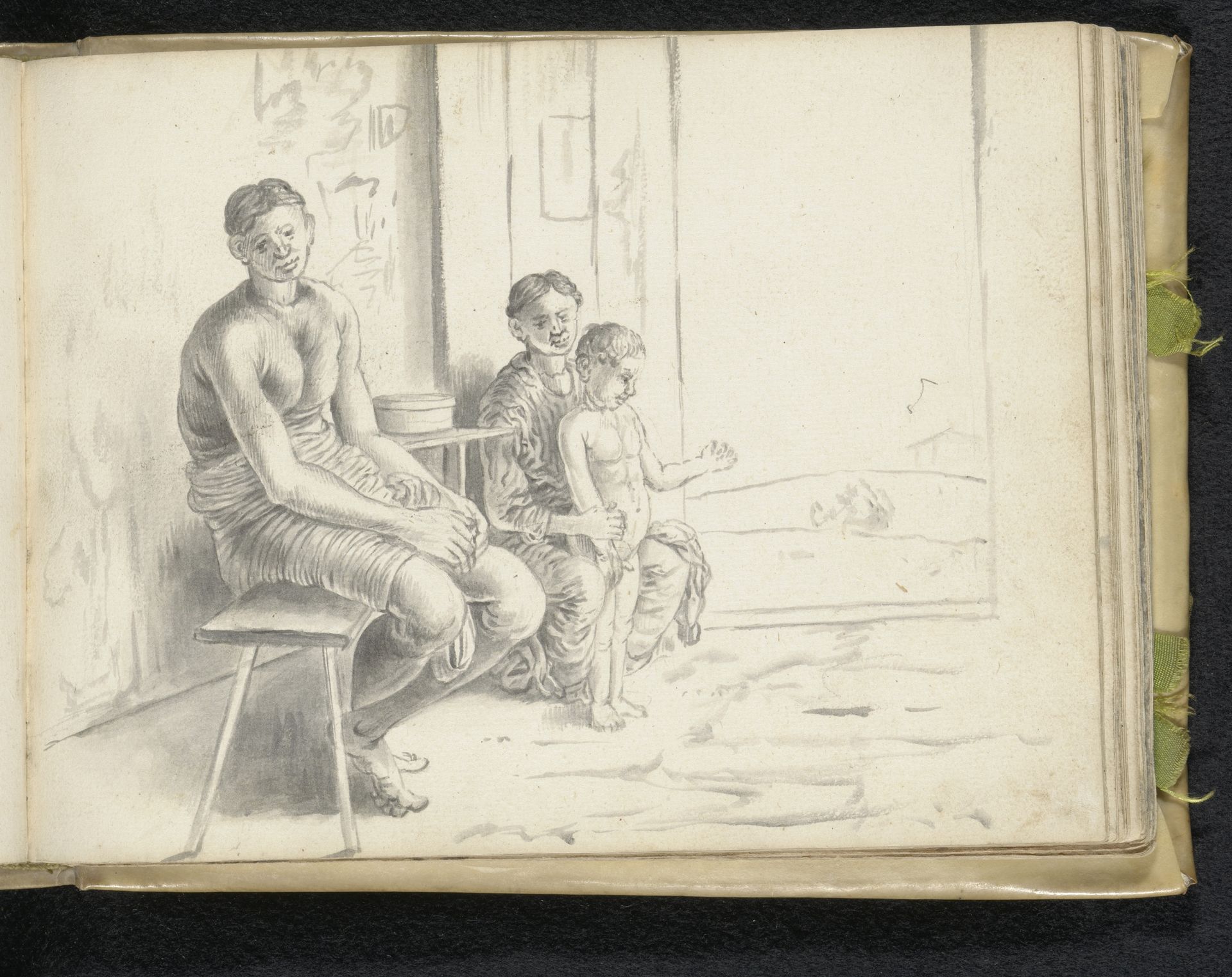 Man, woman and little boy, inside the house by Esaias Boursse