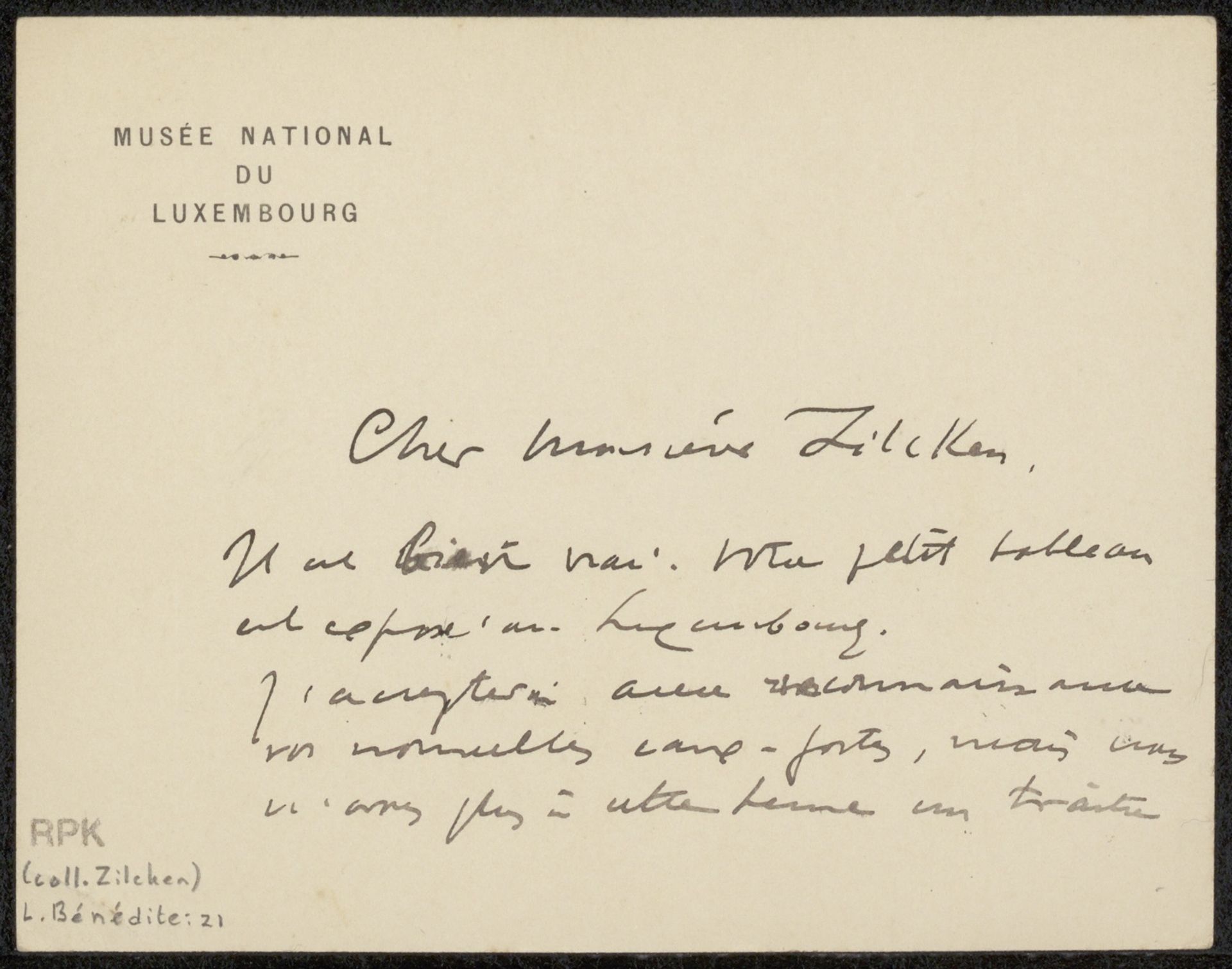 Brief aan Philip Zilcken by Léonce Bénédite