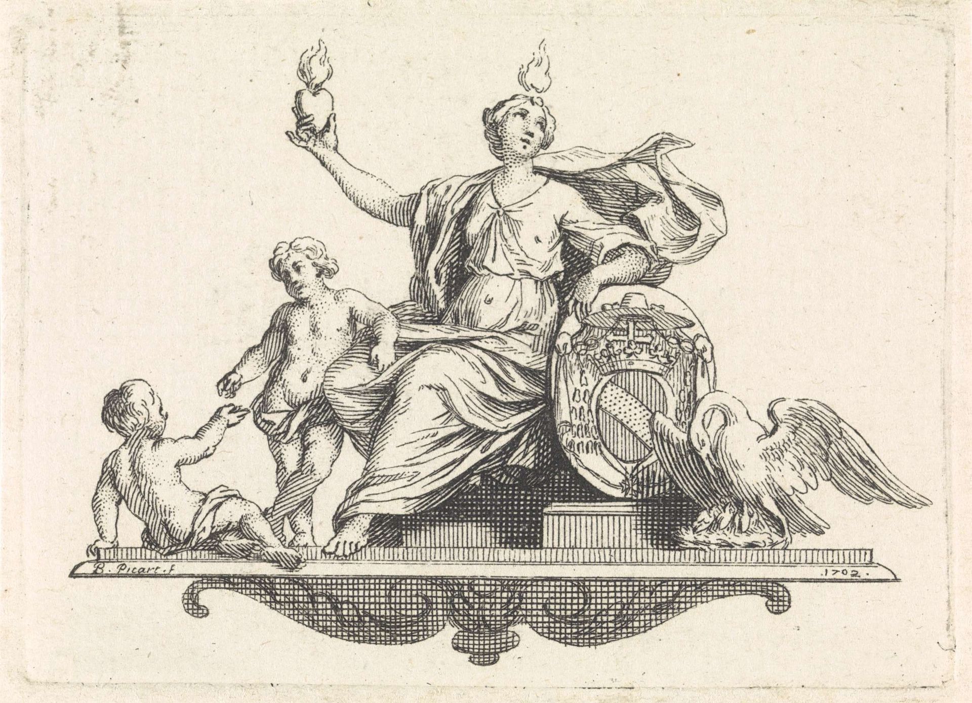 Liefde met het wapenschild van de aartsbisschop van Parijs by Bernard Picart