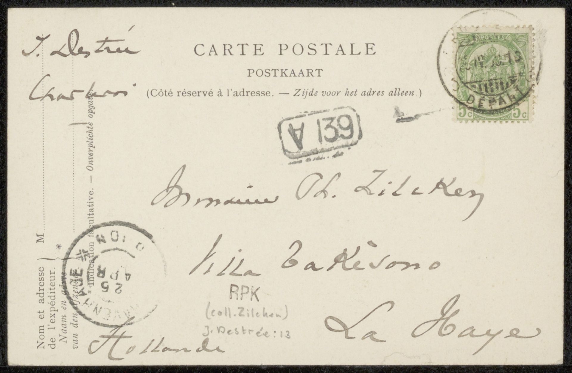 Briefkaart aan Philip Zilcken by Jules Destrée