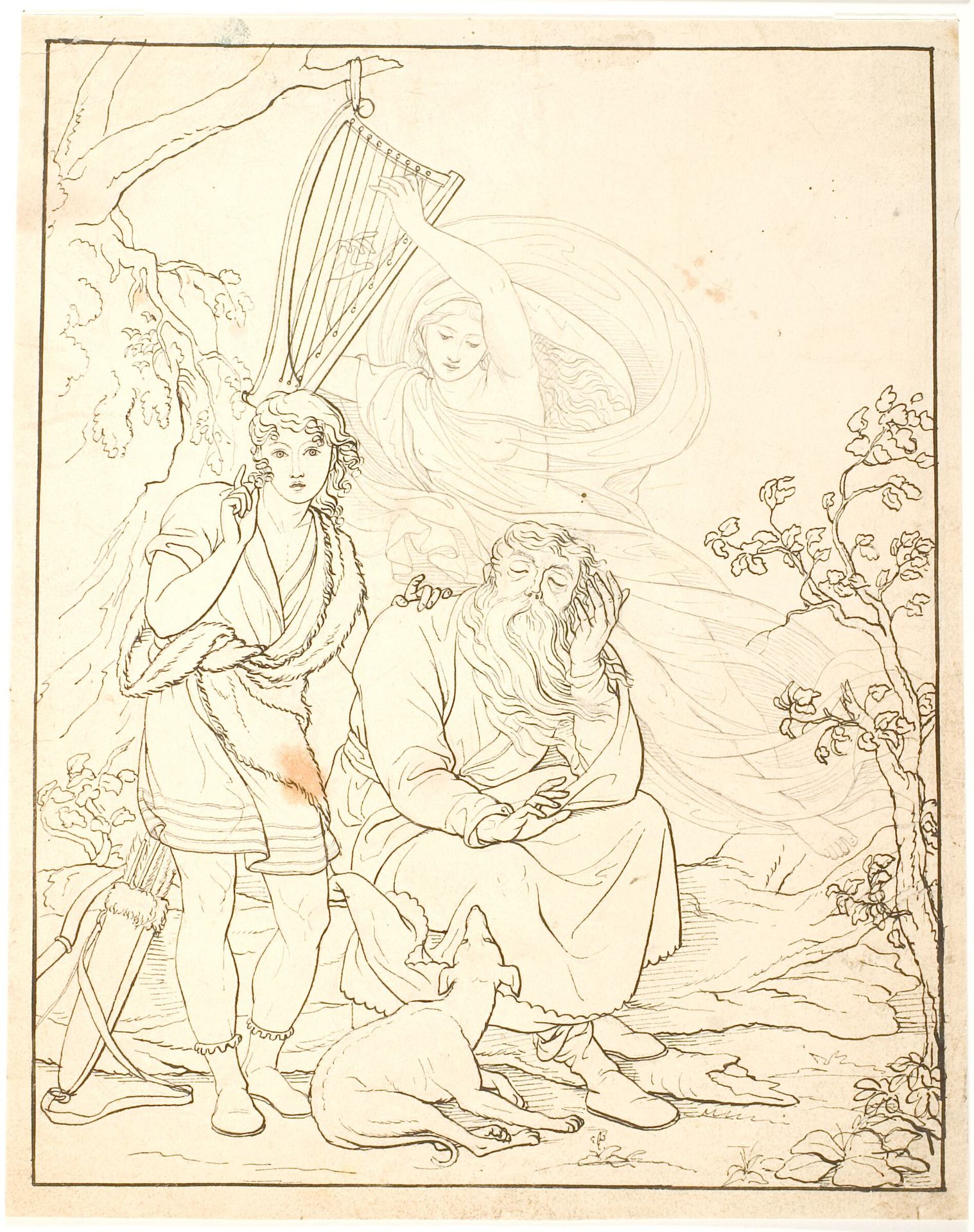 Ossian og Alpins søn hører Malvinas ånd gribe i harpens strenge by C.G. Kratzenstein Stub