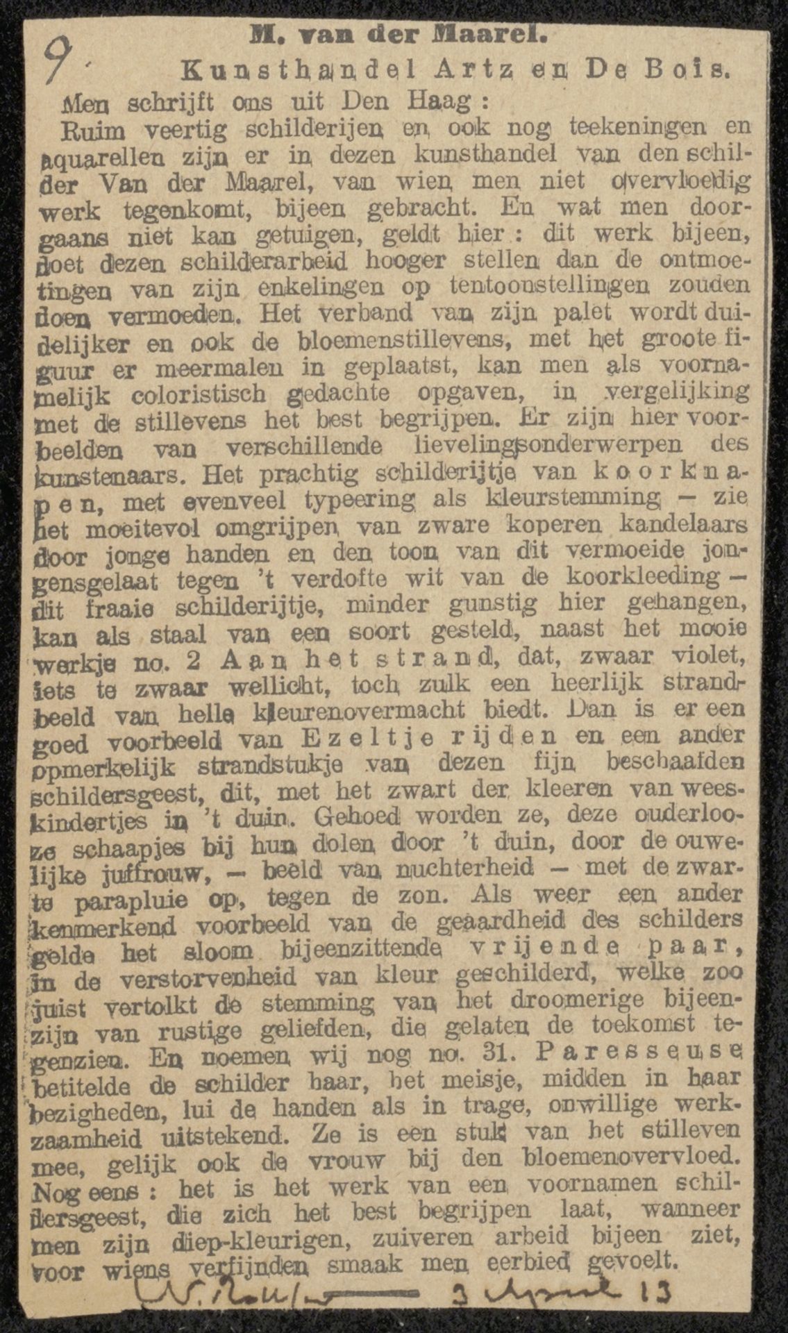 Krantenknipsel betreffende Marinus van der Maarel by Anonymous