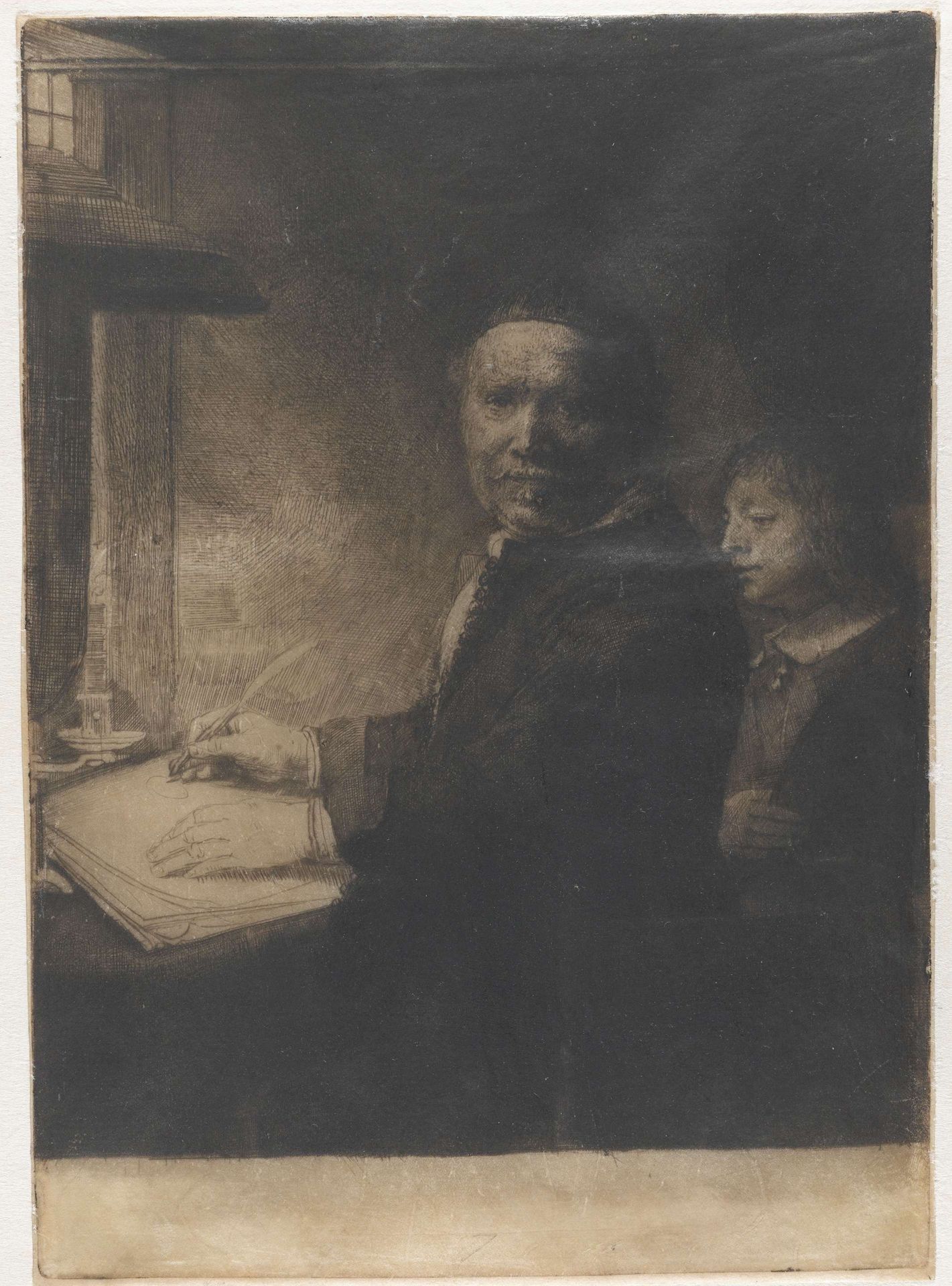 Lieven Willemsz. van Coppenol, writing master: the smaller plate by Rembrandt van Rijn