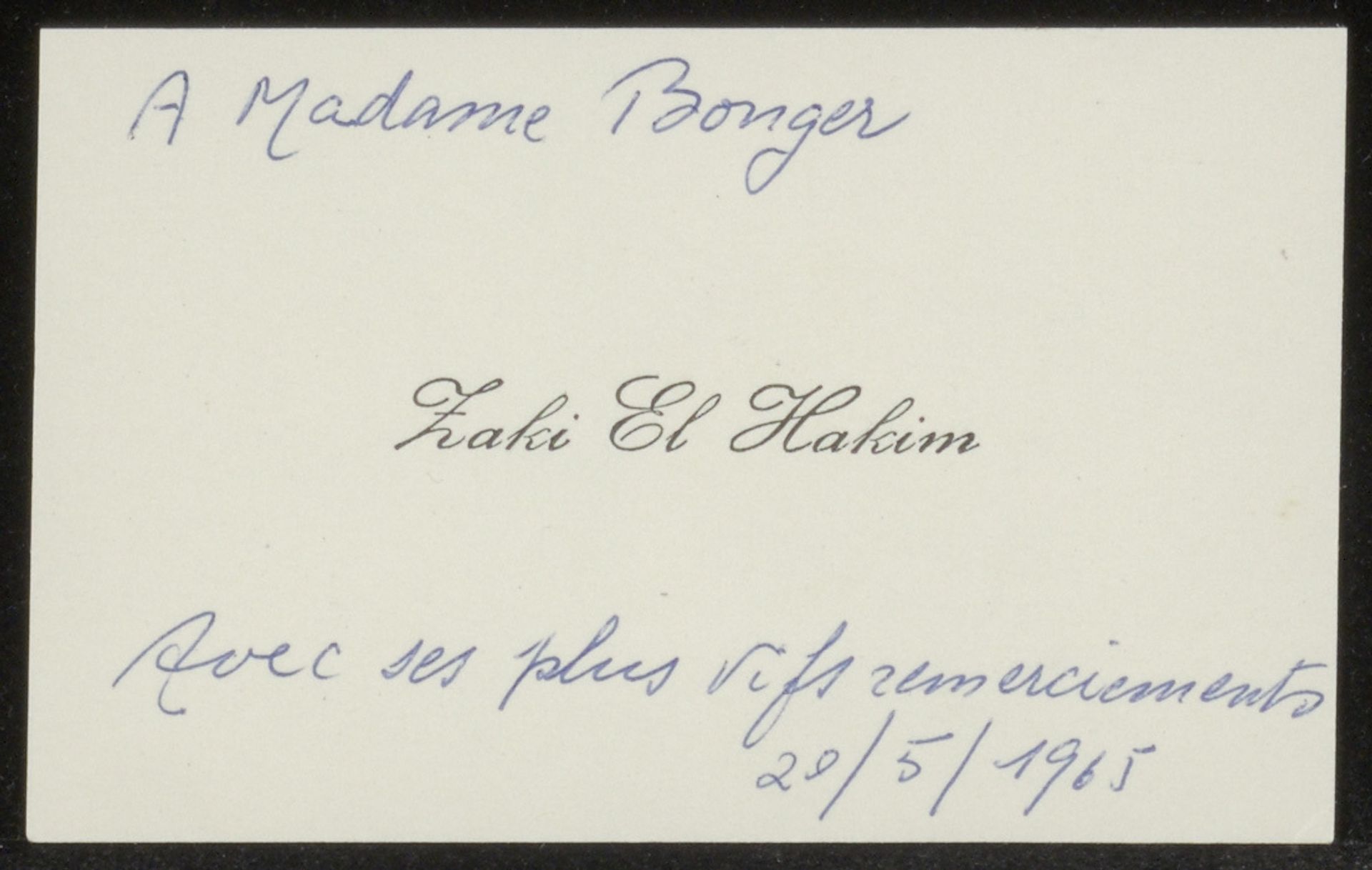 Visitekaartje aan Françoise W.M. Bonger by Zaki El-Hakim
