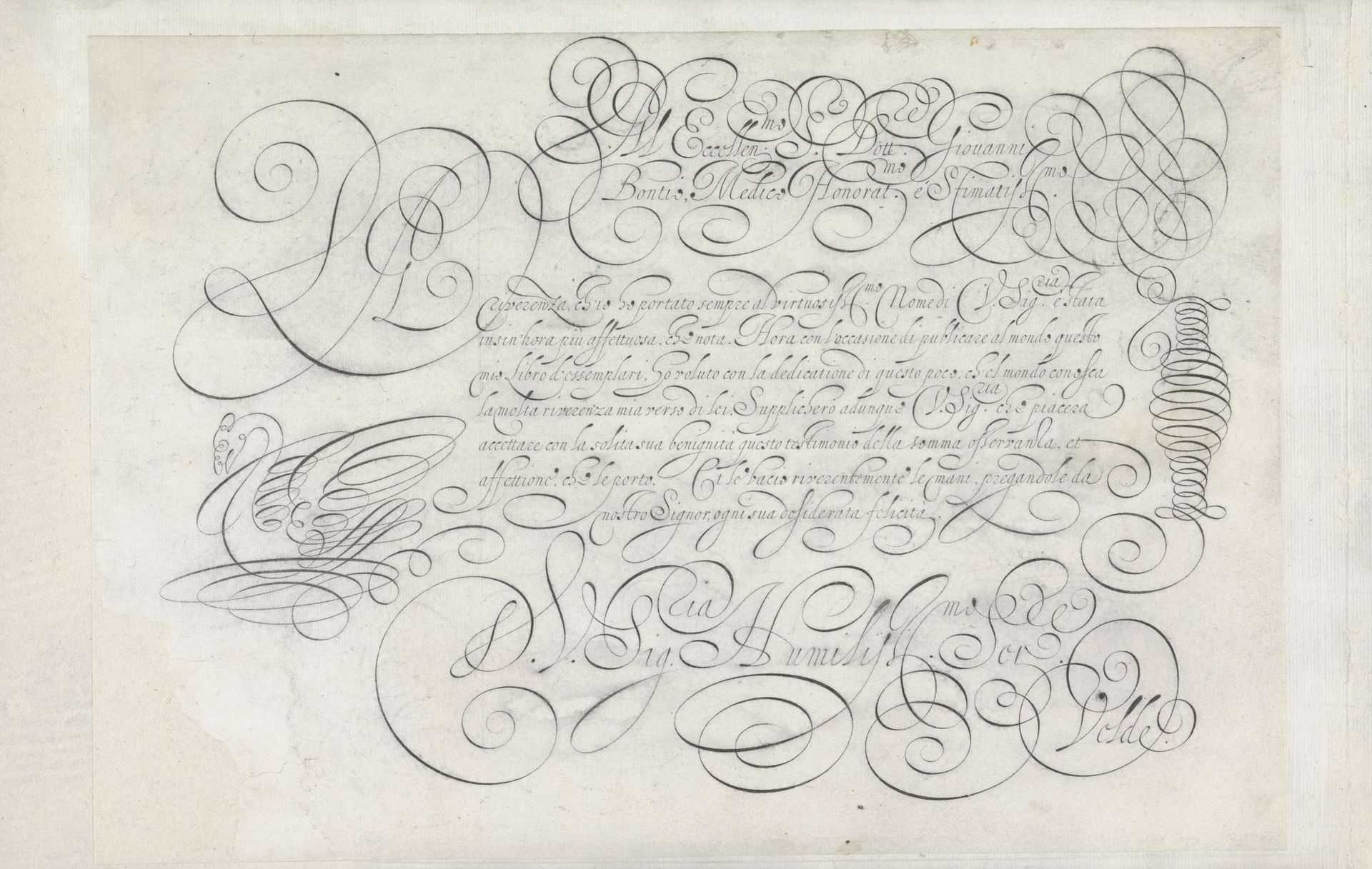 Ontwerp van een schrijfvoorbeeld: Al eccellen. S. dott. Giovanni Bontio (...) by Jan van de Velde I