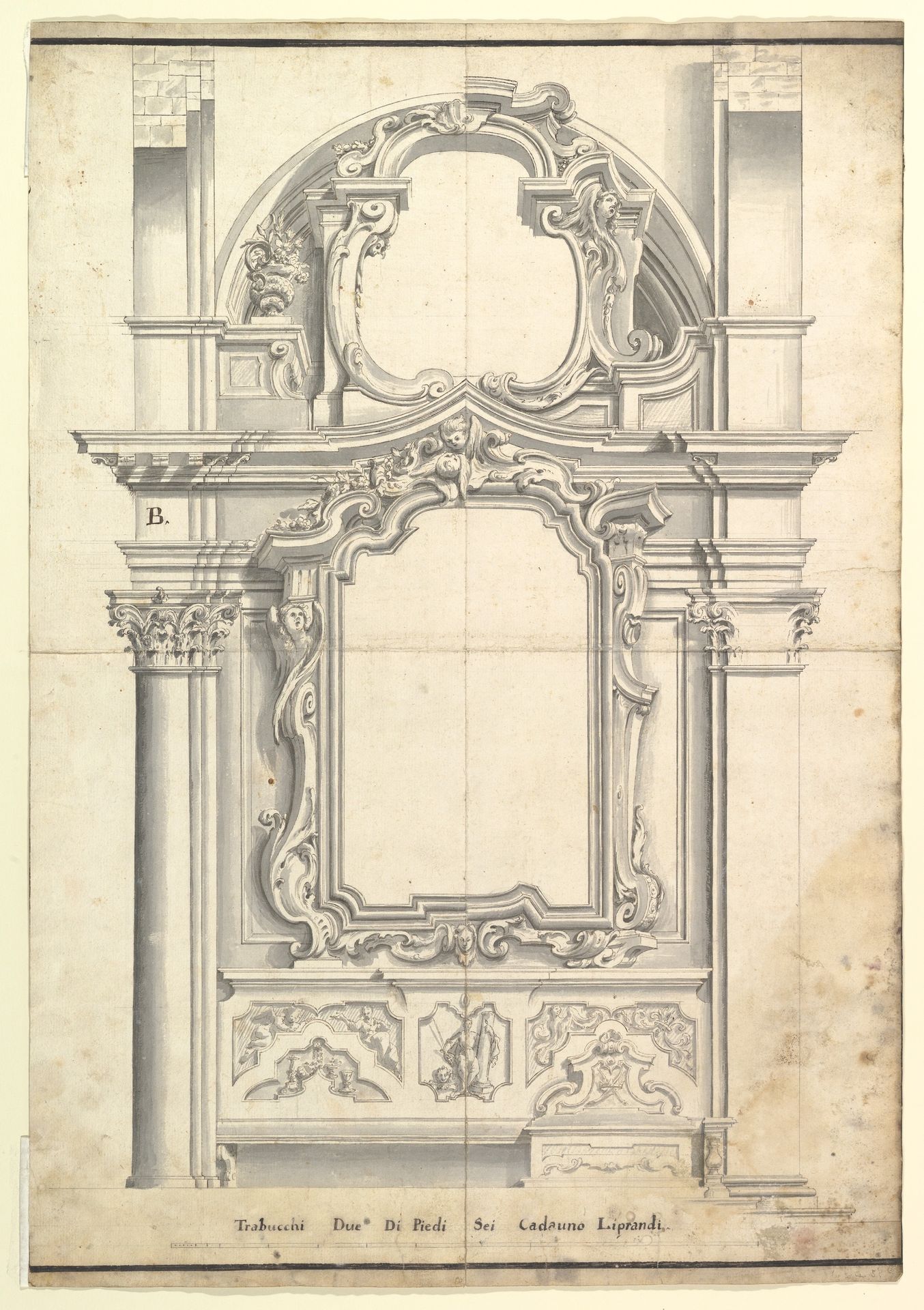 Two Alternate Designs for a Wall with a Frame for a Painting by Anonymous