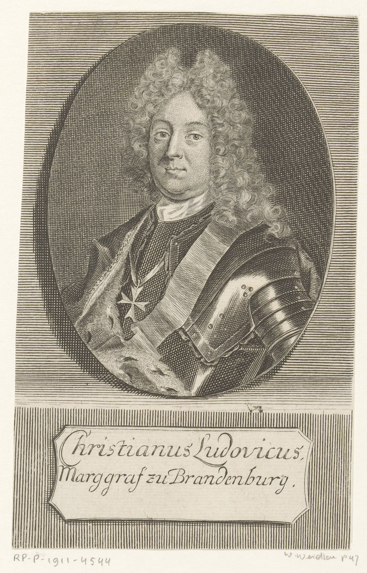 Portret van Christian Ludwig von Brandenburg by Martin Bernigeroth
