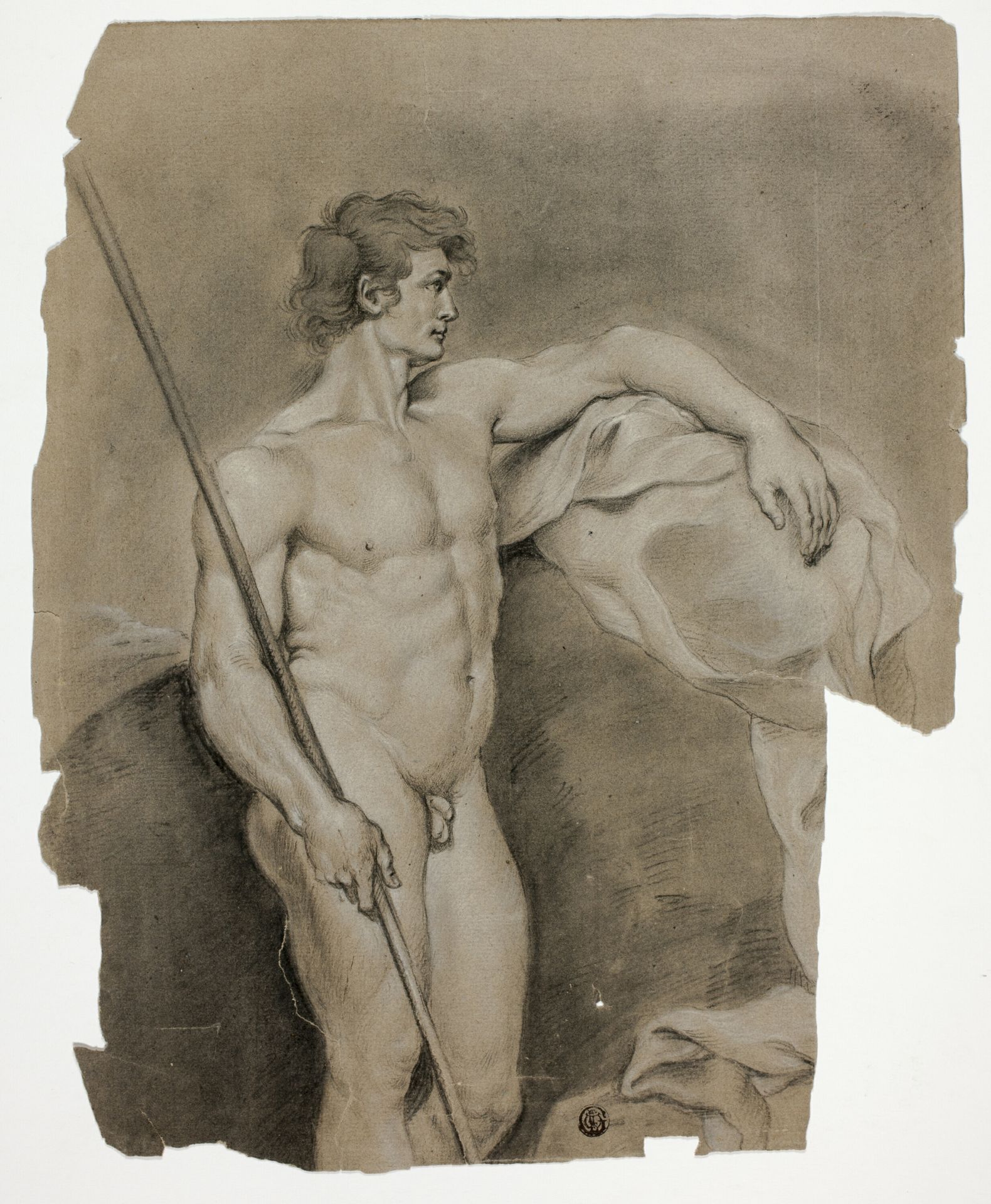 Standing Male Nude with Staff by Anonymous