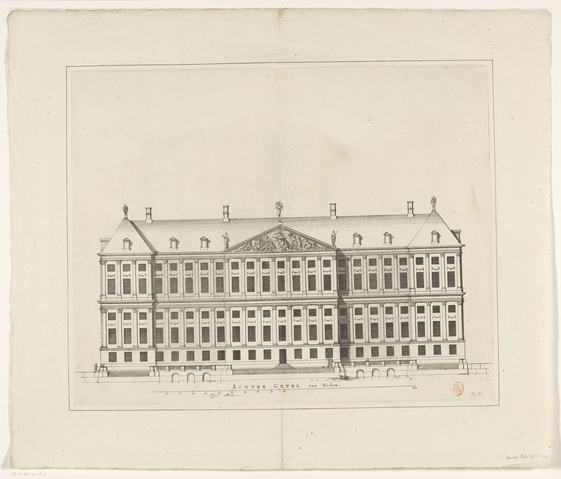 Achtergevel (westzijde) van het Stadhuis op de Dam by Dancker Danckerts