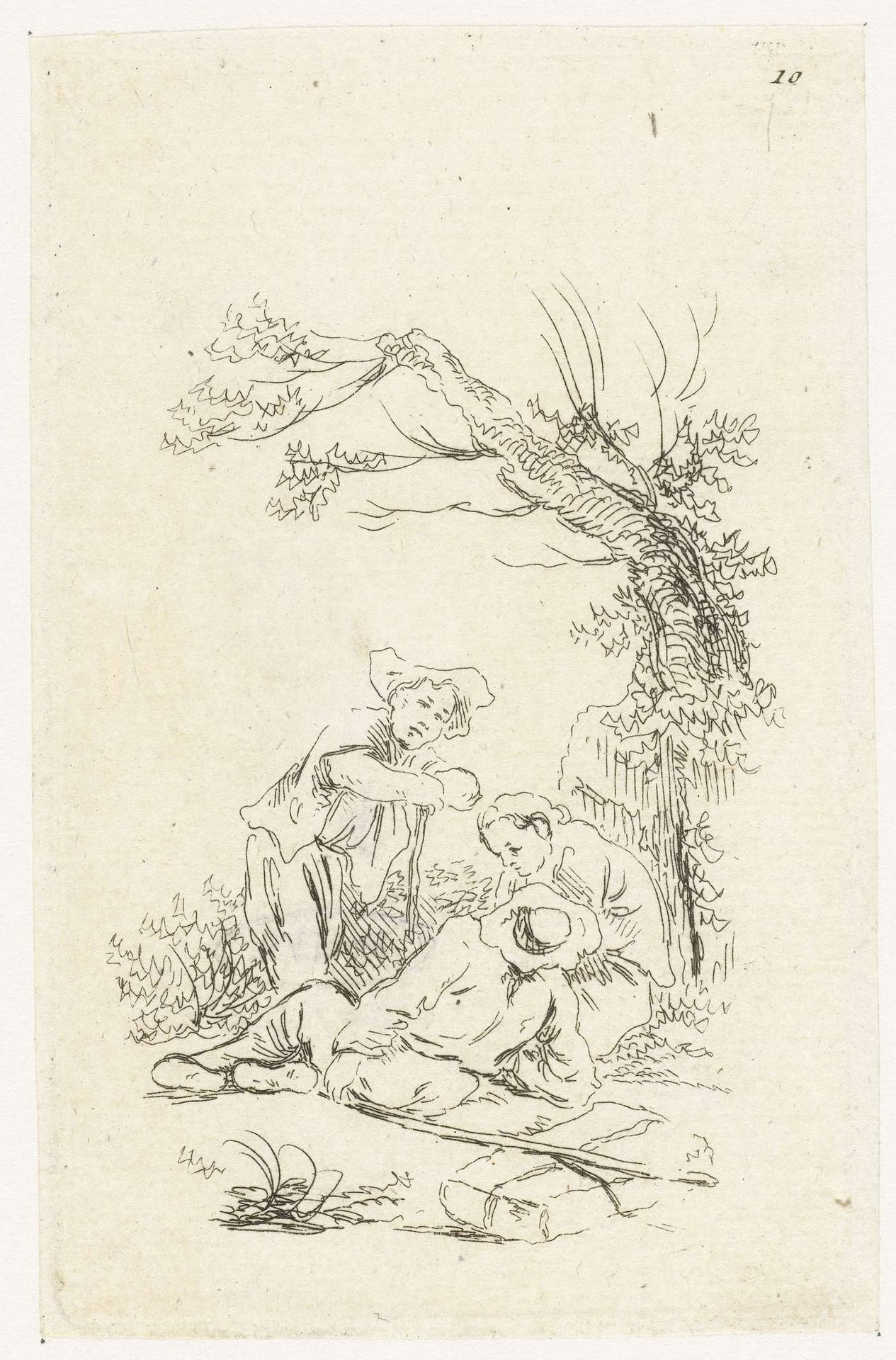 Drie reizigers rustend onder een boom by Francois Boucher