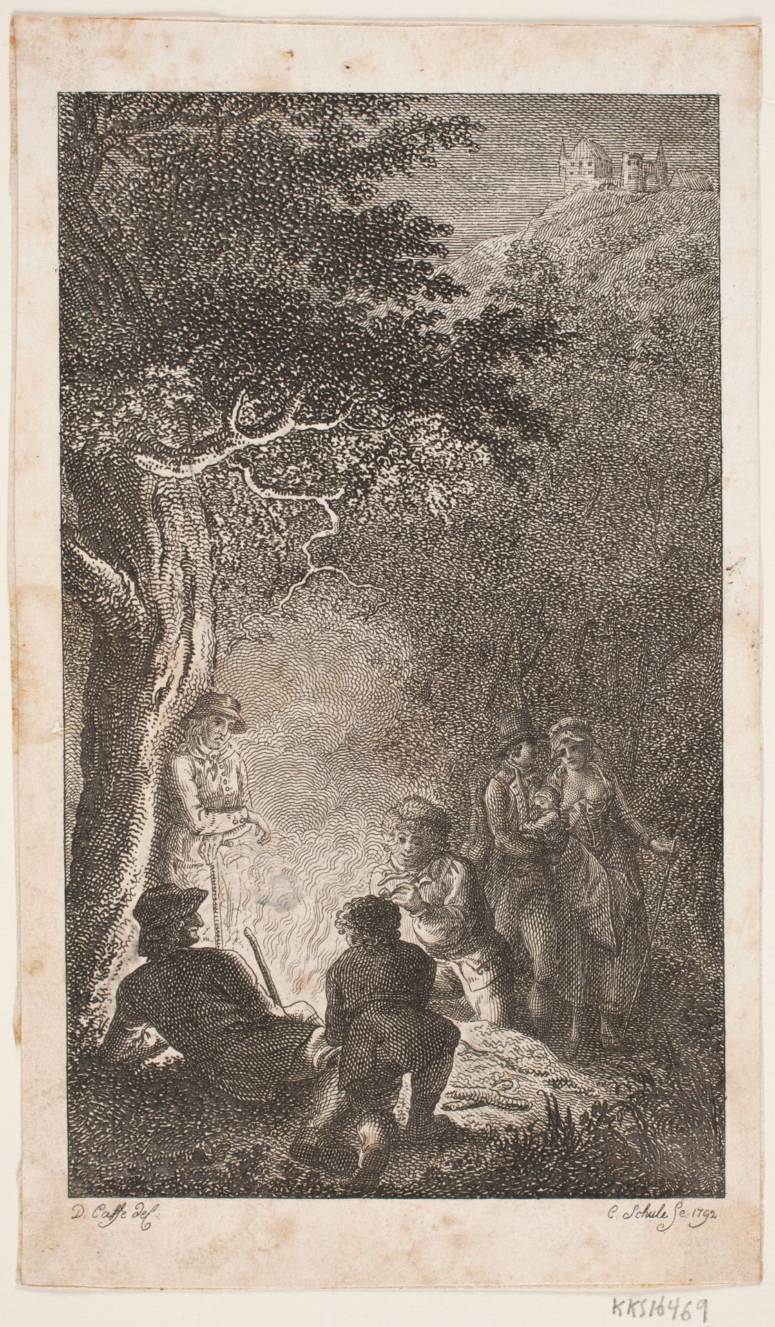 Illustration med figurer om et bål by Georg Christian Schule