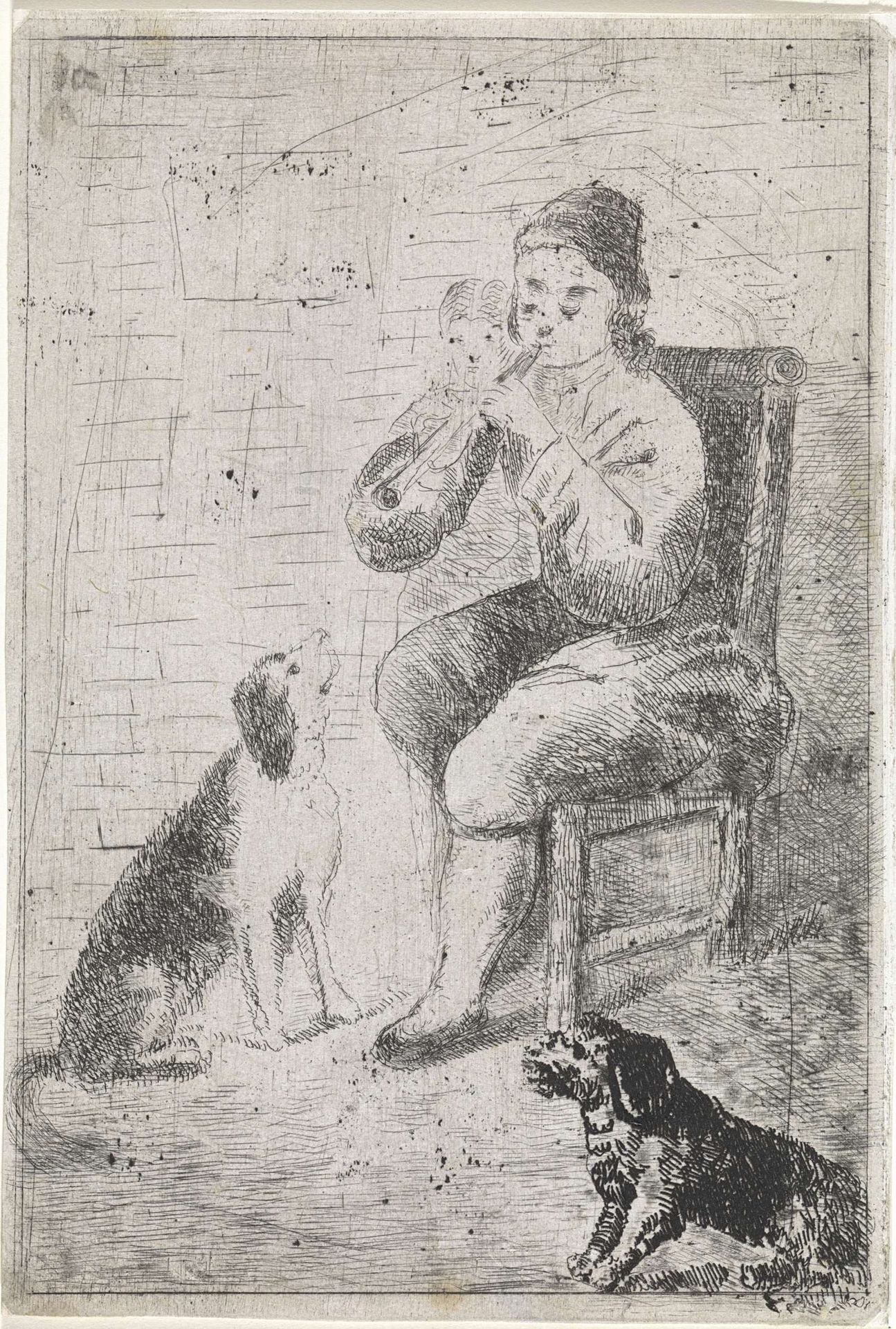 Musicerende man met twee honden by Arnoud Schaepkens