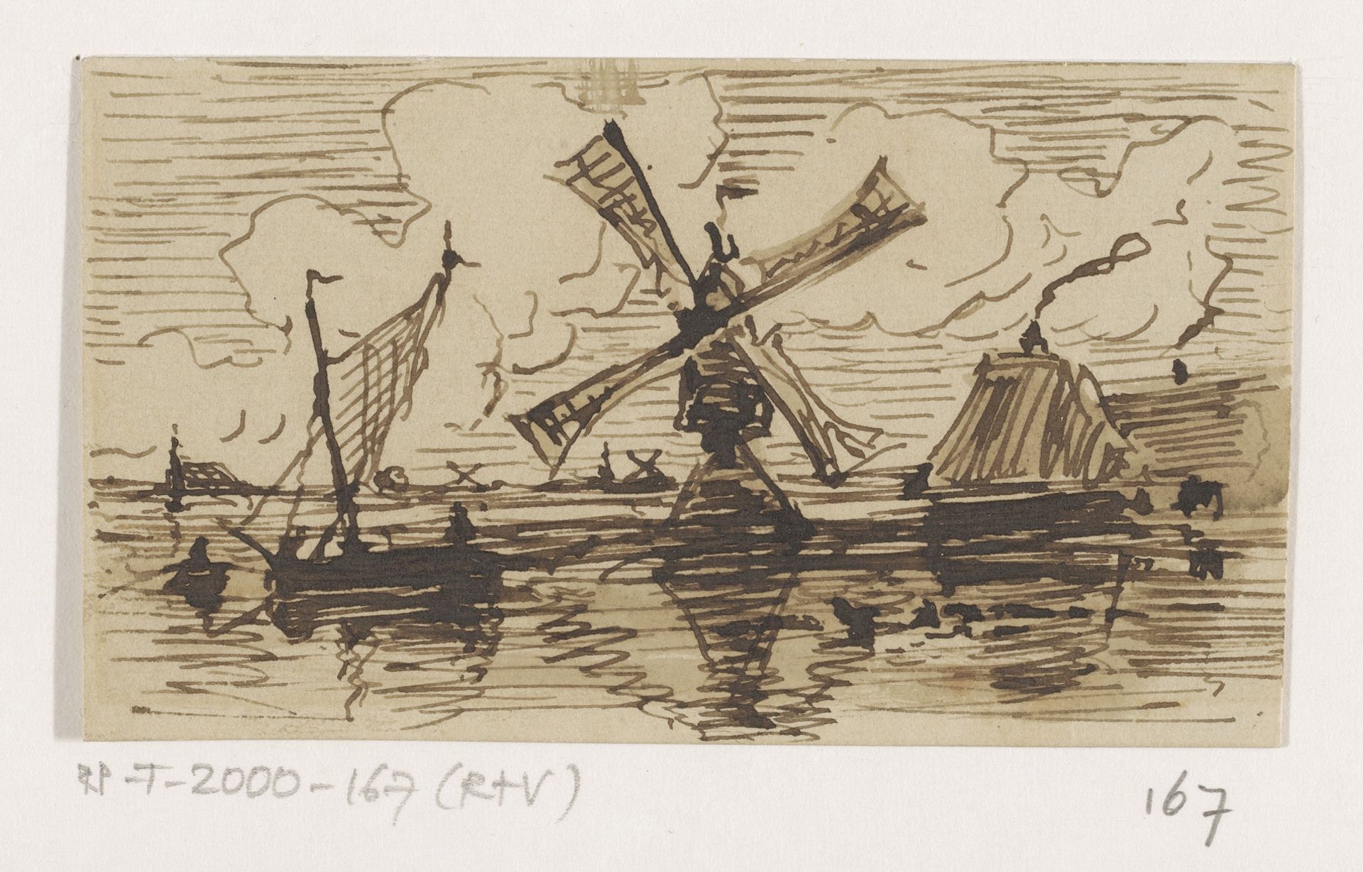 Rivierlandschap met molen by Johannes Tavenraat