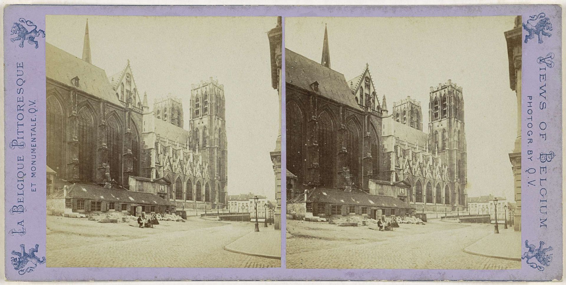 Gezicht op de noordkant van de Kathedraal van Sint-Michiel en Sint-Goedele in Brussel by Jules Hippolyte Quéval