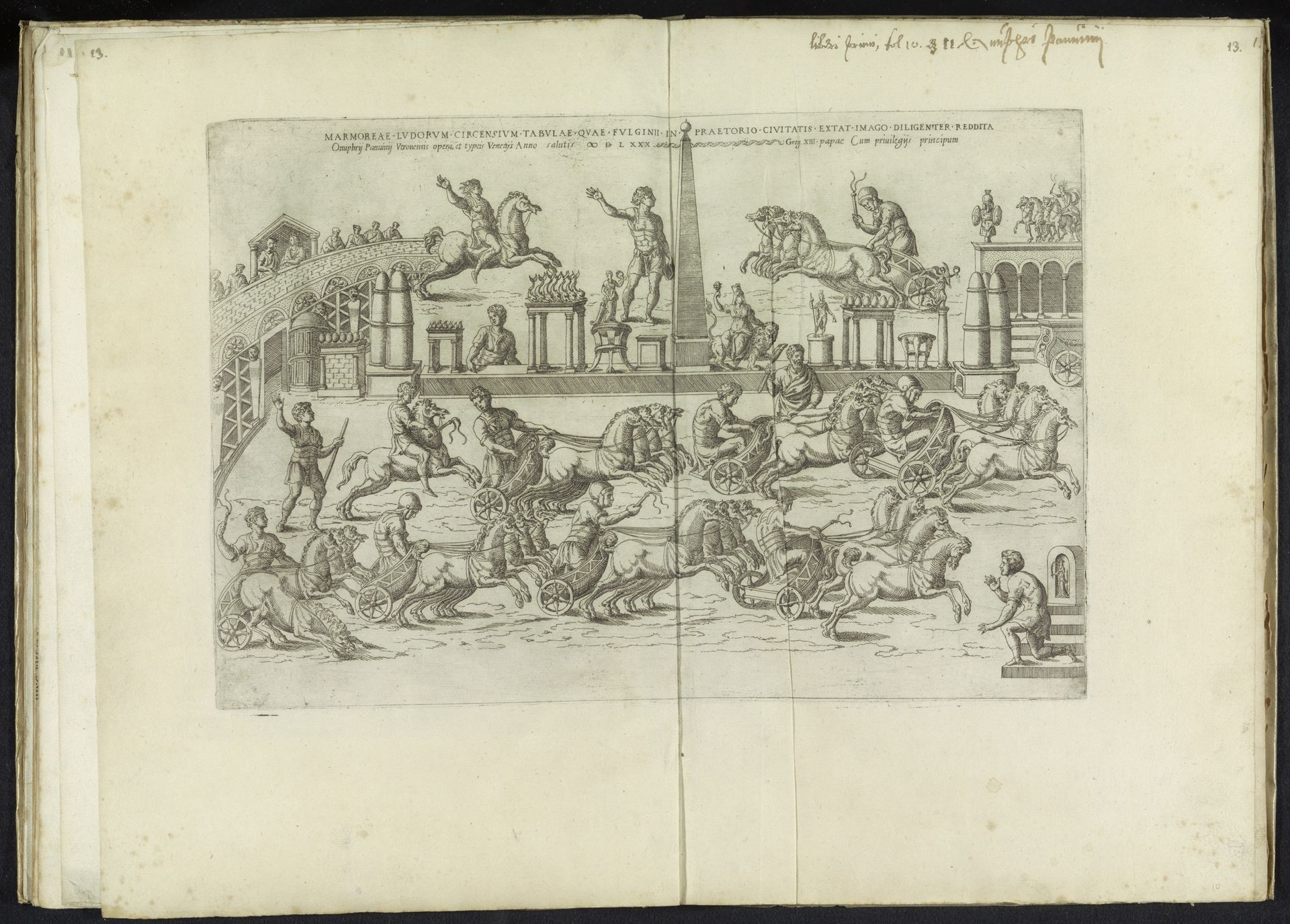 Wagenmenners in een stadion by Onofrio Panvinio