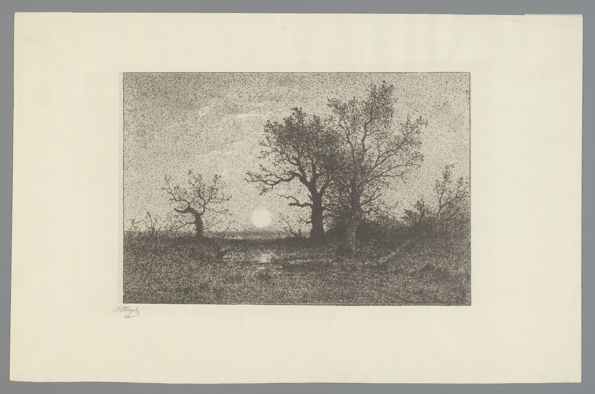 Bomen in landschap met opkomende maan by Alphonse Stengelin