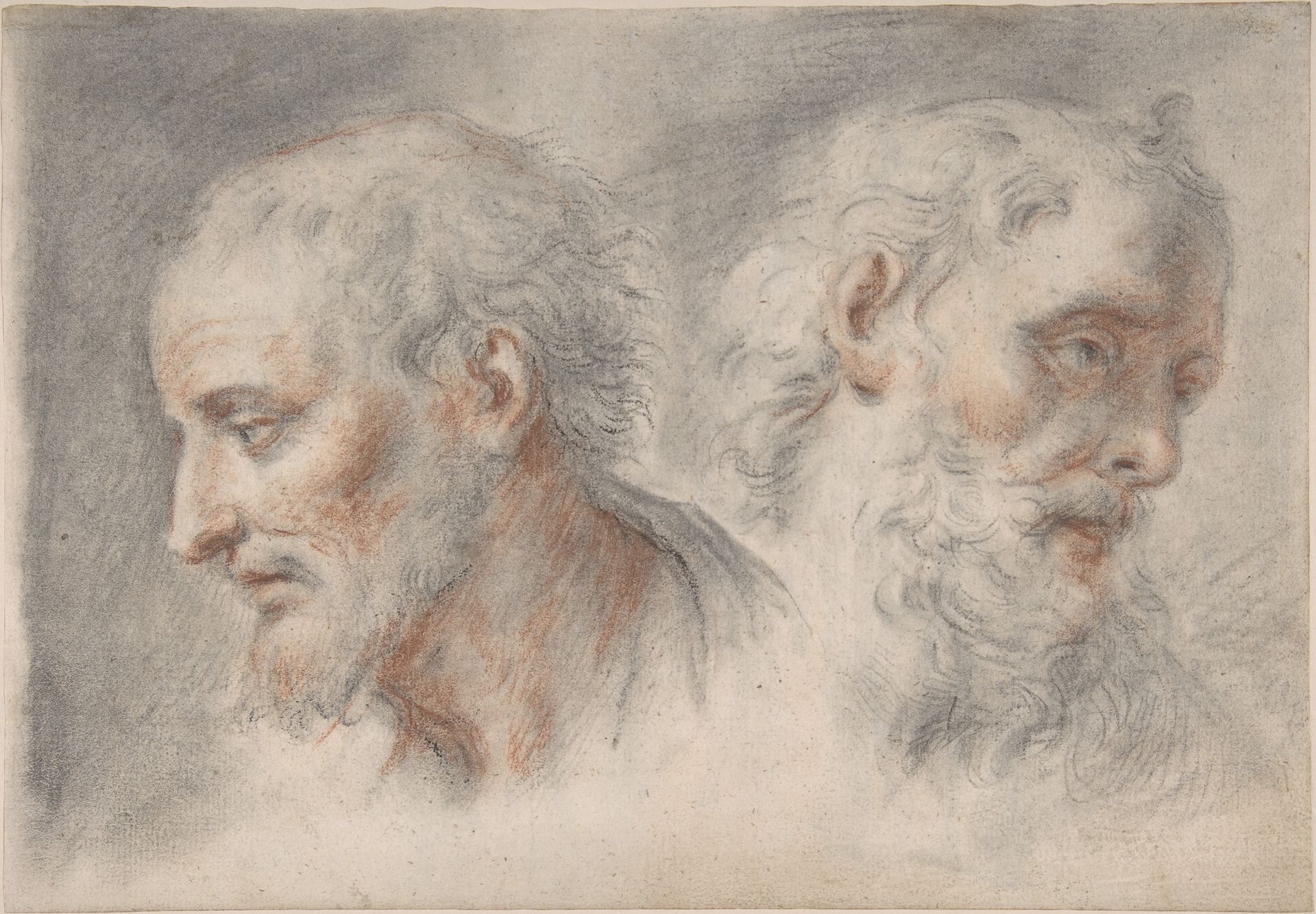 Two Studies of Bearded Men; verso: Studies after Antique Sculpture by Bartholomaeus Ignaz Weiss
