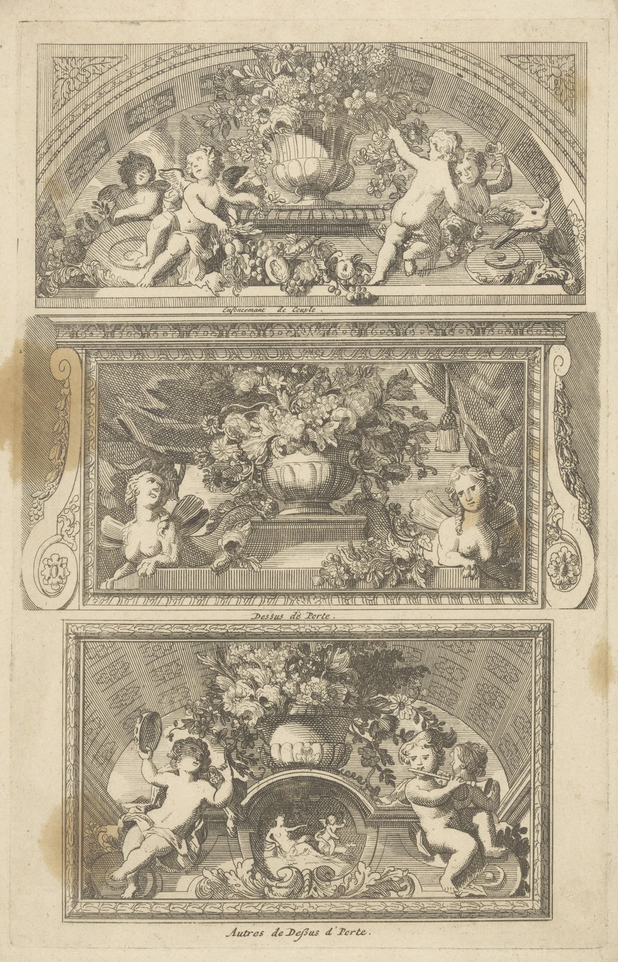 Halfronde nis en twee dessus-de-portes by Daniël (I) Marot