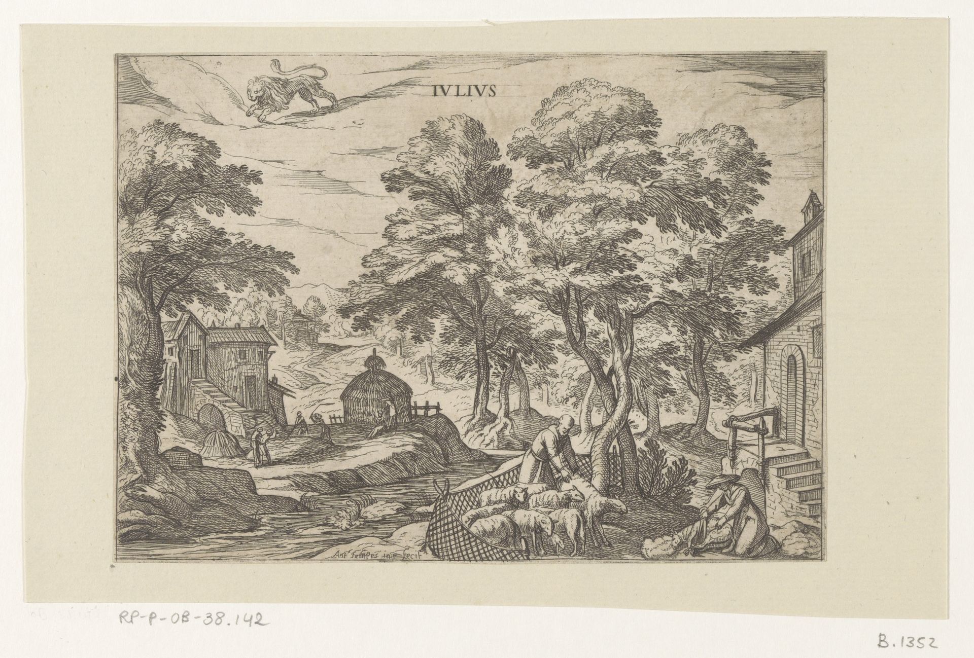 Juli: schapen scheren (leeuw) by Antonio Tempesta