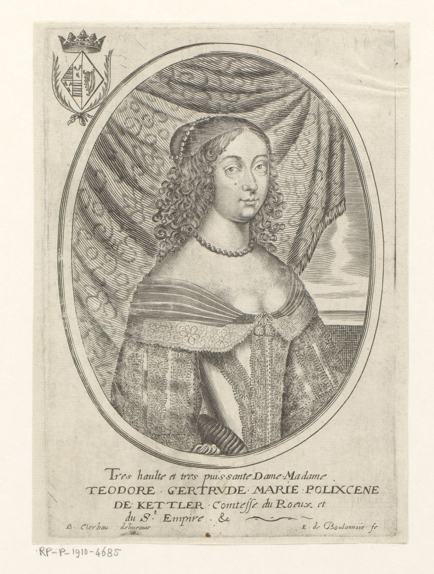 Portret van Theodore Gertrude de Kettler by Edme de Boulonois