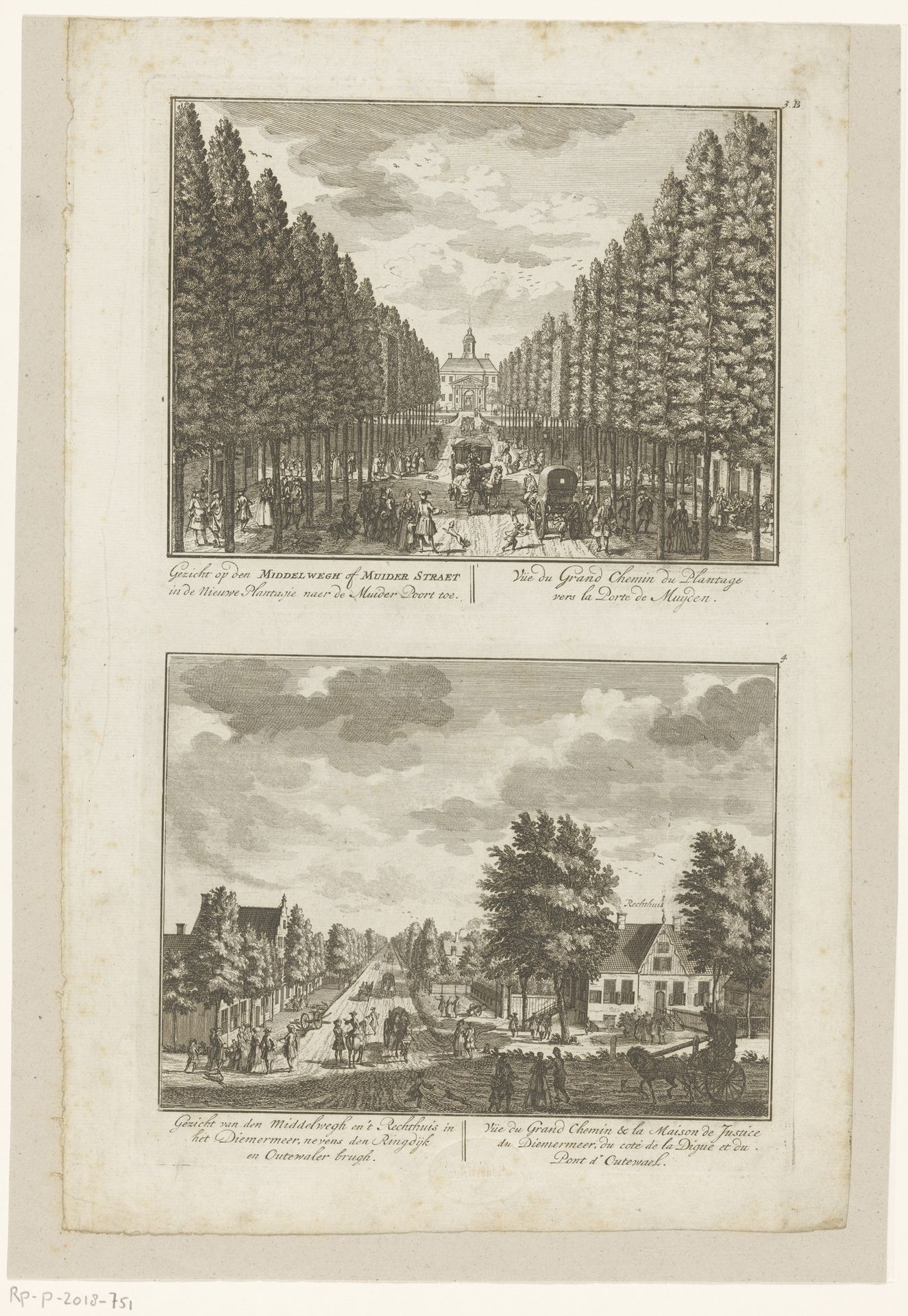 Gezicht op de Middenweg of Muiderstraat in de richting van de Muiderpoort en gezicht op het vervolg van de Middenweg, te Amsterdam by Anonymous