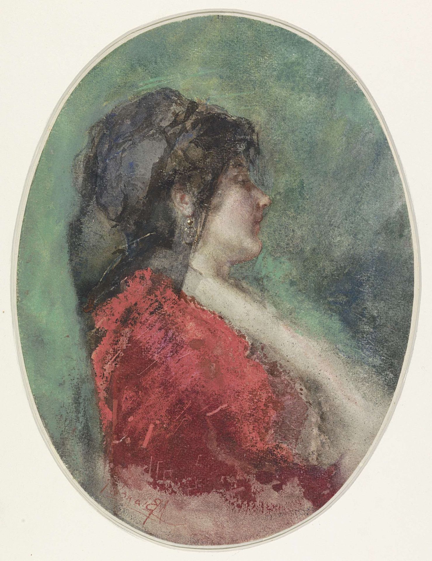 Portret van een jonge vrouw in profiel by Mosè di Giosué Bianchi