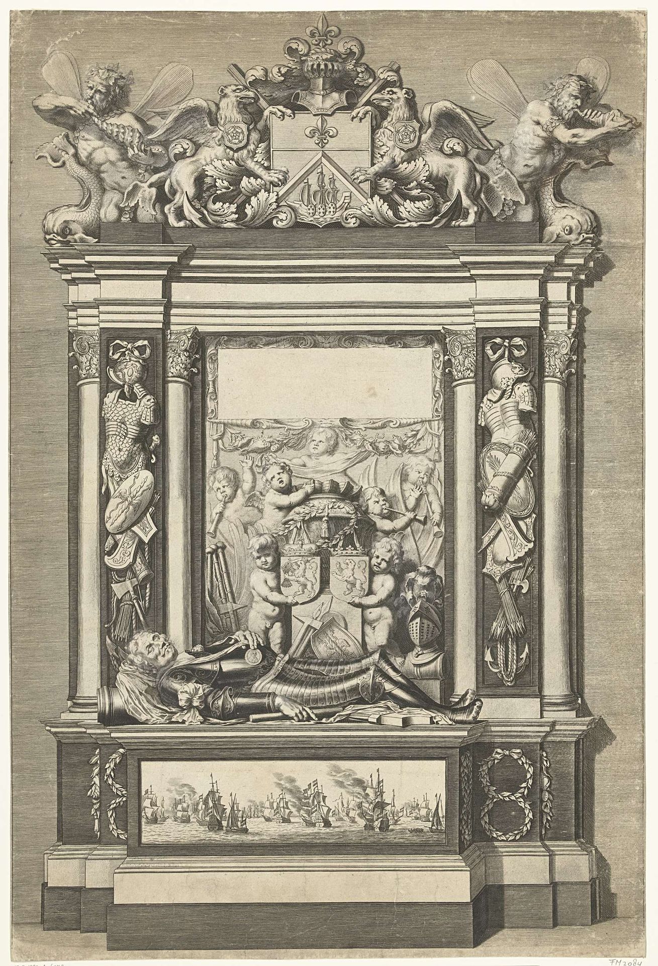 Graftombe van admiraal Maarten Harpertsz. Tromp in Oude Kerk te Delft by Cornelis van (II) Dalen