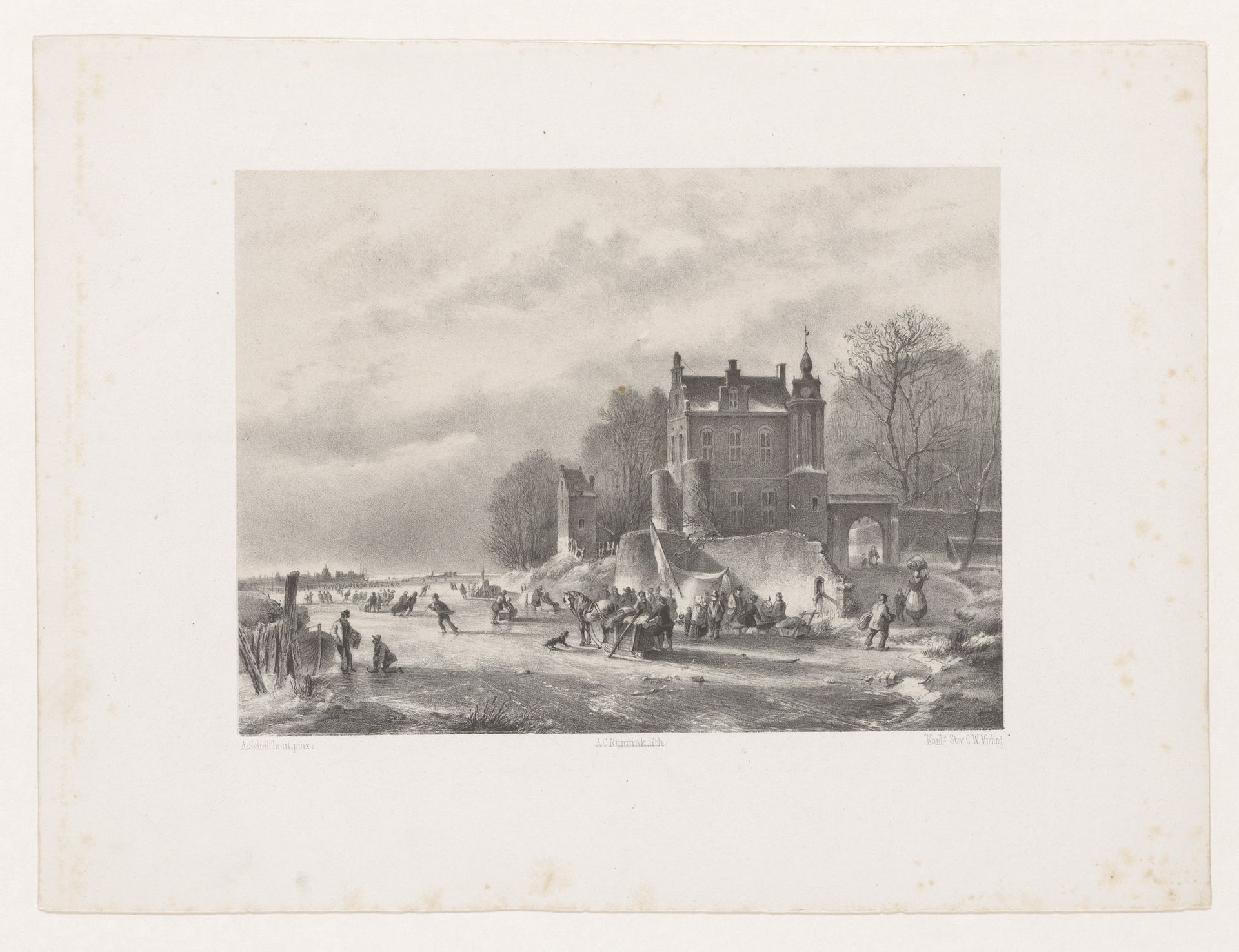 Winterlandschap met kasteel by Adolf Carel Nunnink