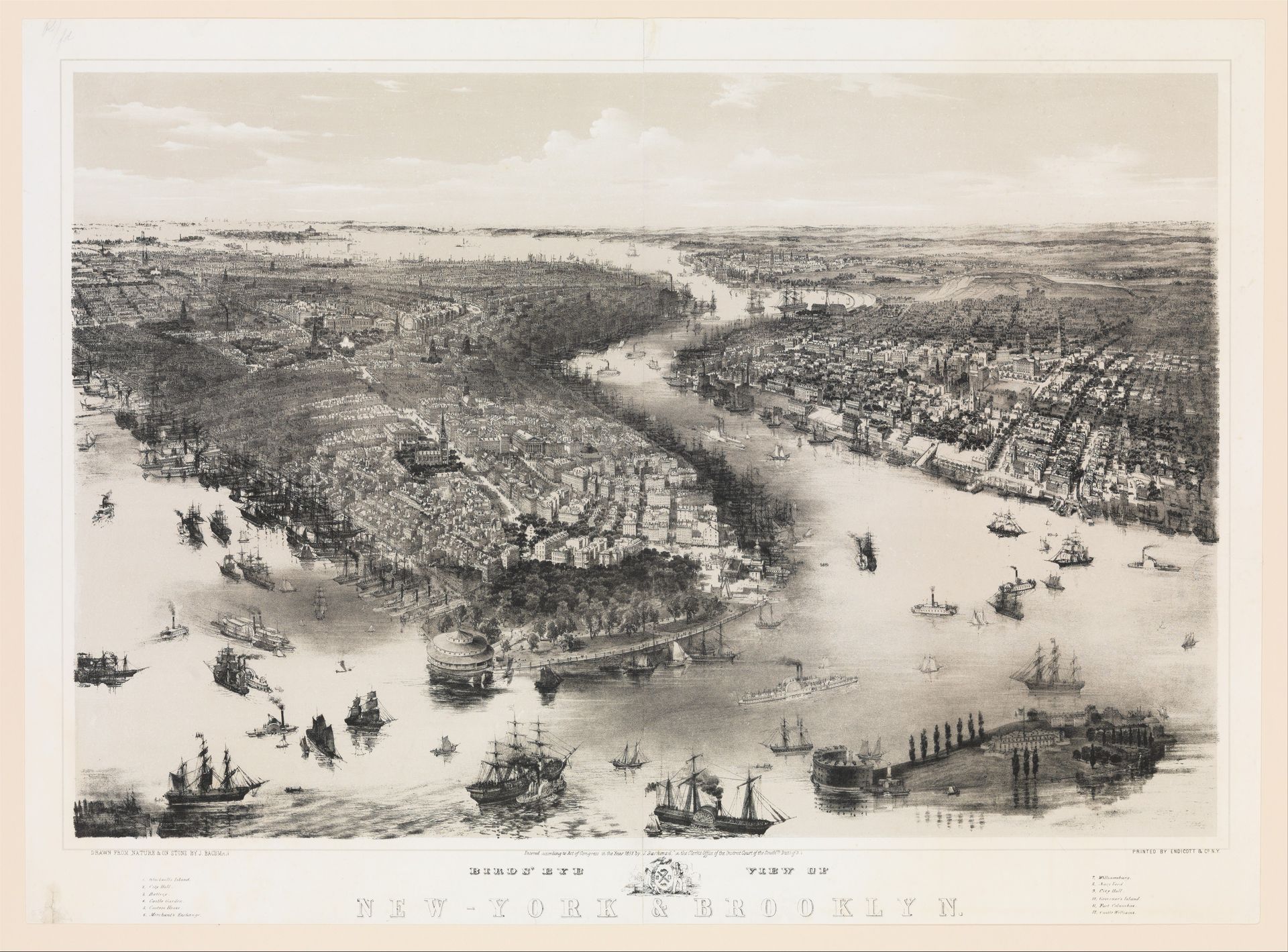 Bird's Eye View of New York and Brooklyn by John Bachmann