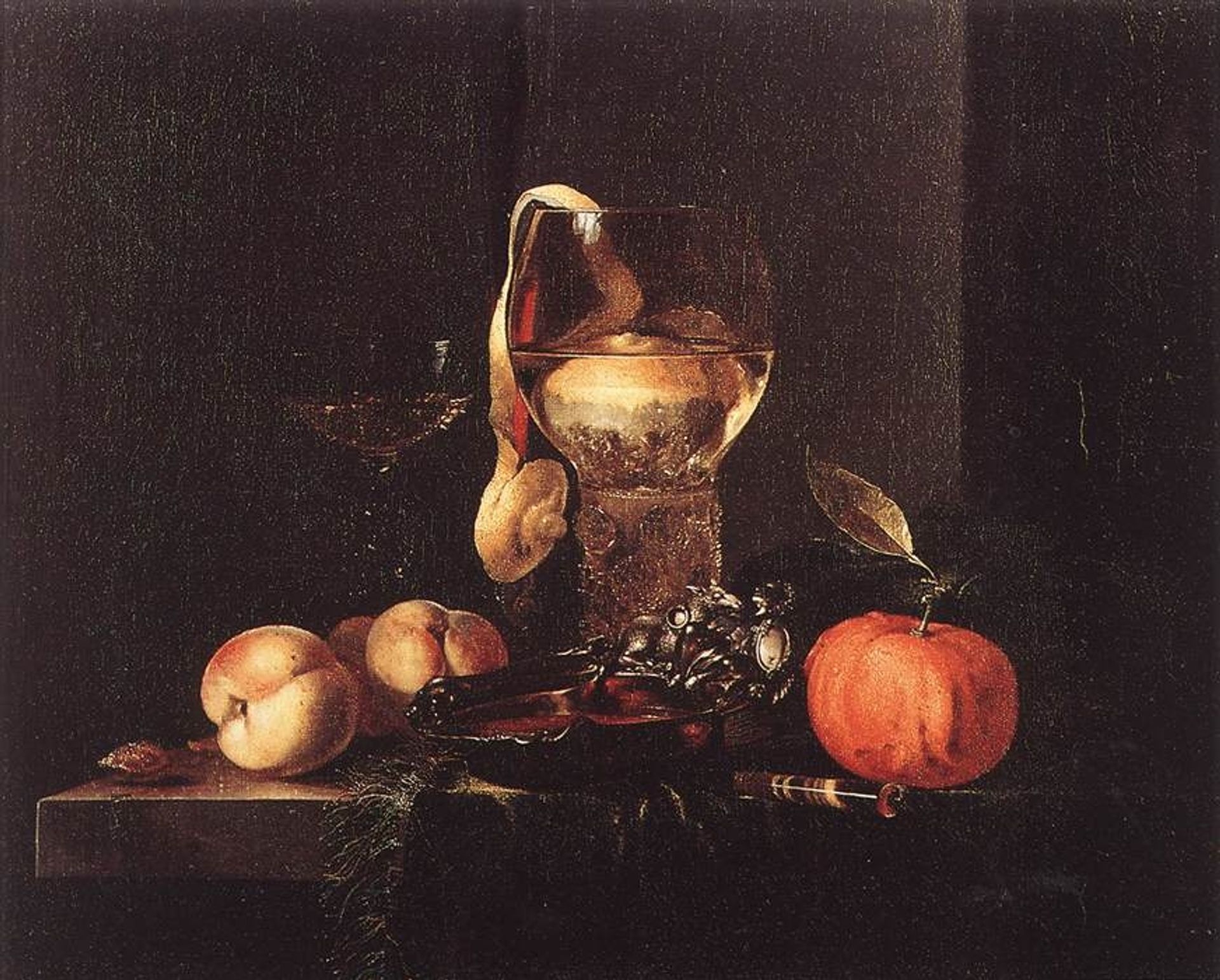 Still-Life with Silver Bowl, Glasses, and Fruit by Willem Kalf