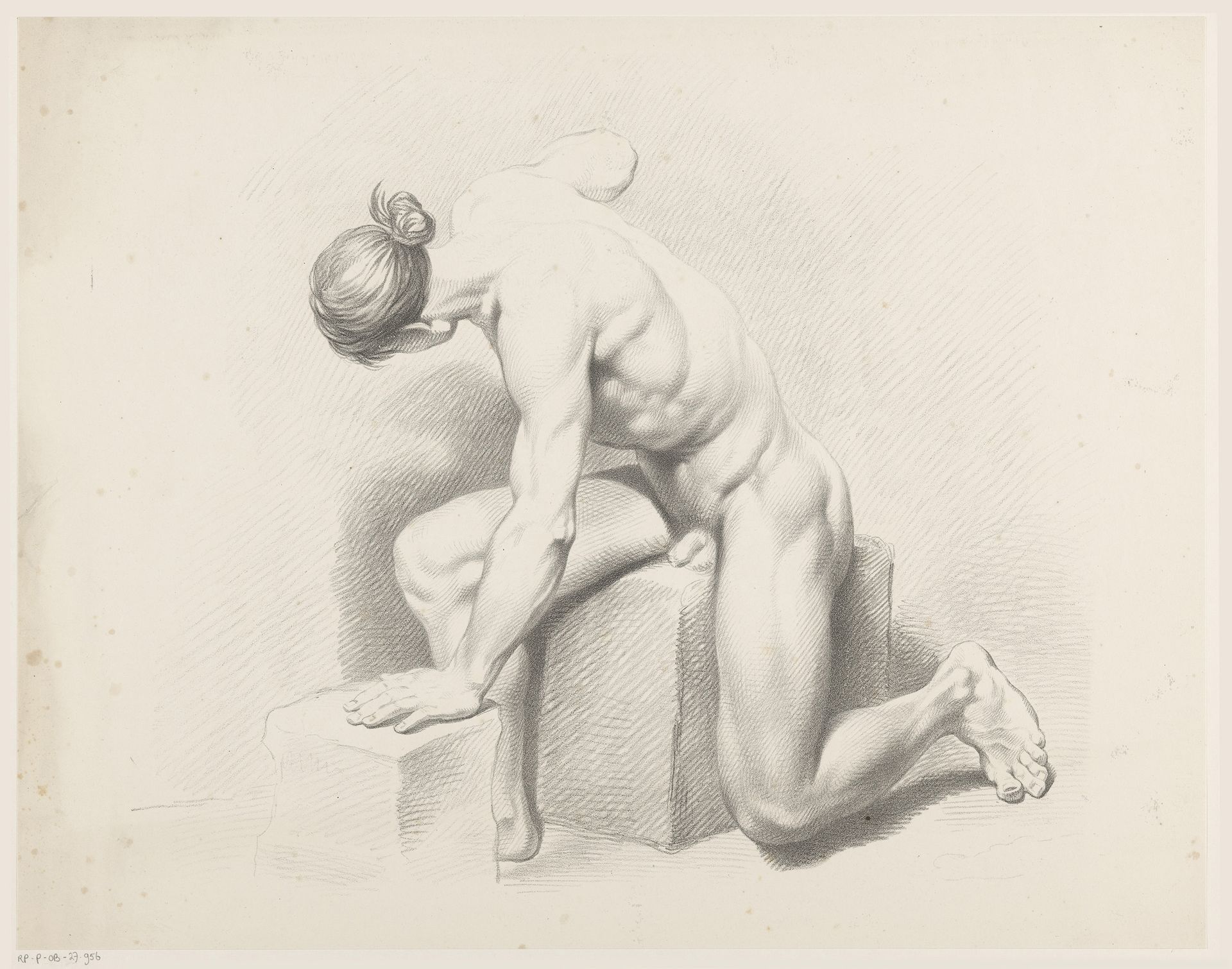 Zittende naakte man by Jean Augustin Daiwaille