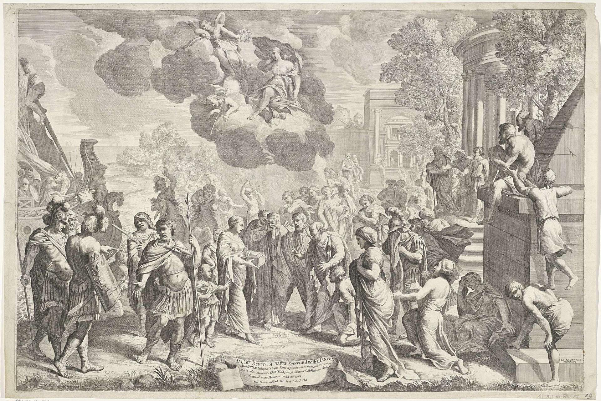 Agrippina brengt de as van Germanicus in Rome by Cesare Fantetti