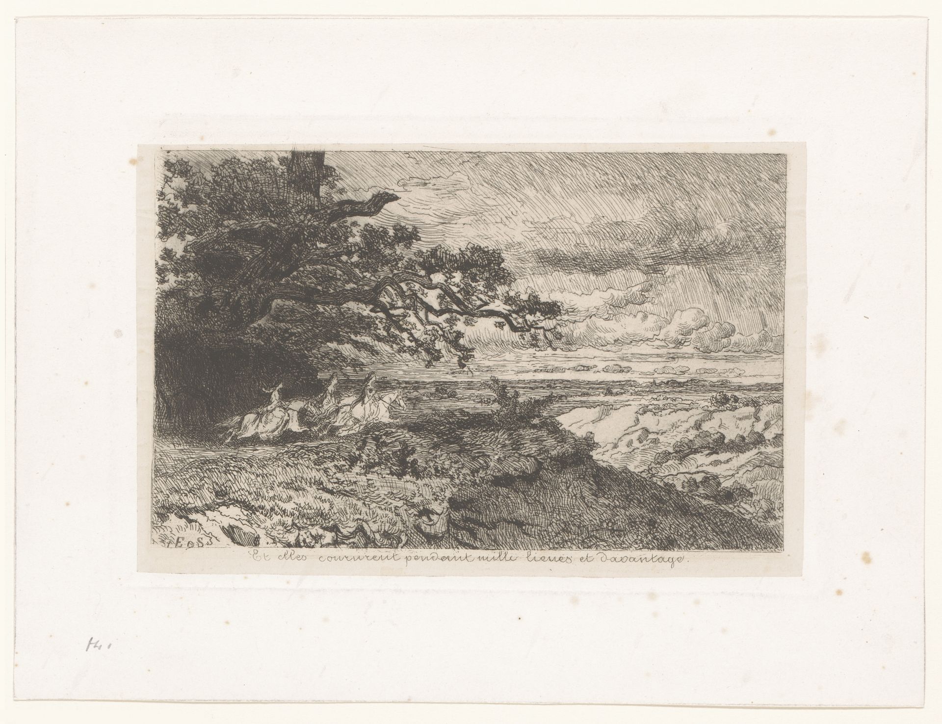 Drie amazones te paard in een heuvellandschap by Edmond de Schampheleer