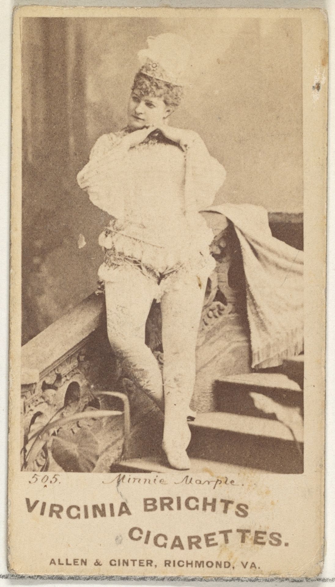Card 505, Minnie Marple, from the Actors and Actresses series (N45, Type 1) for Virginia Brights Cigarettes by Allen & Ginter