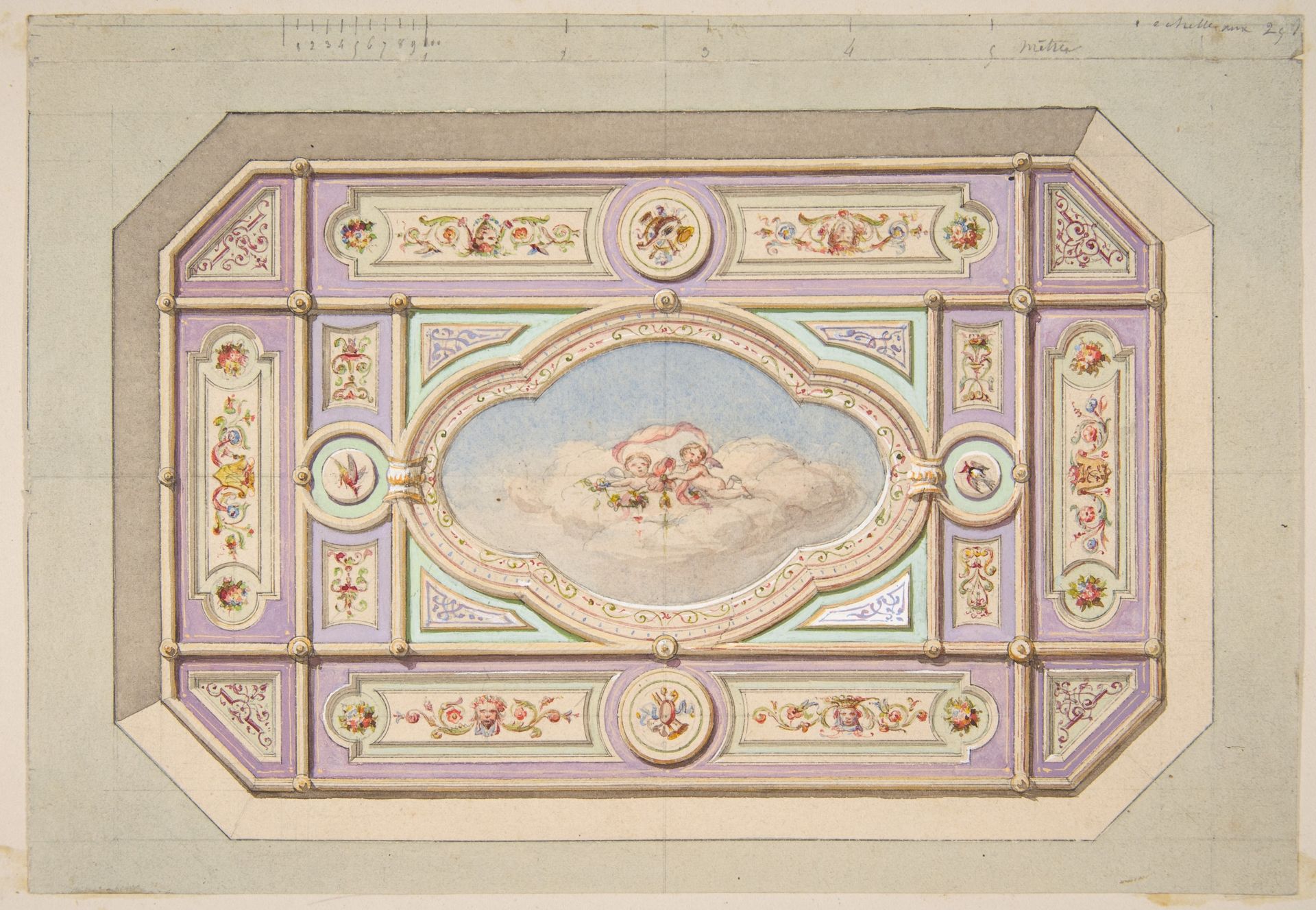 Design for a ceiling with putti by Jules-Edmond-Charles Lachaise