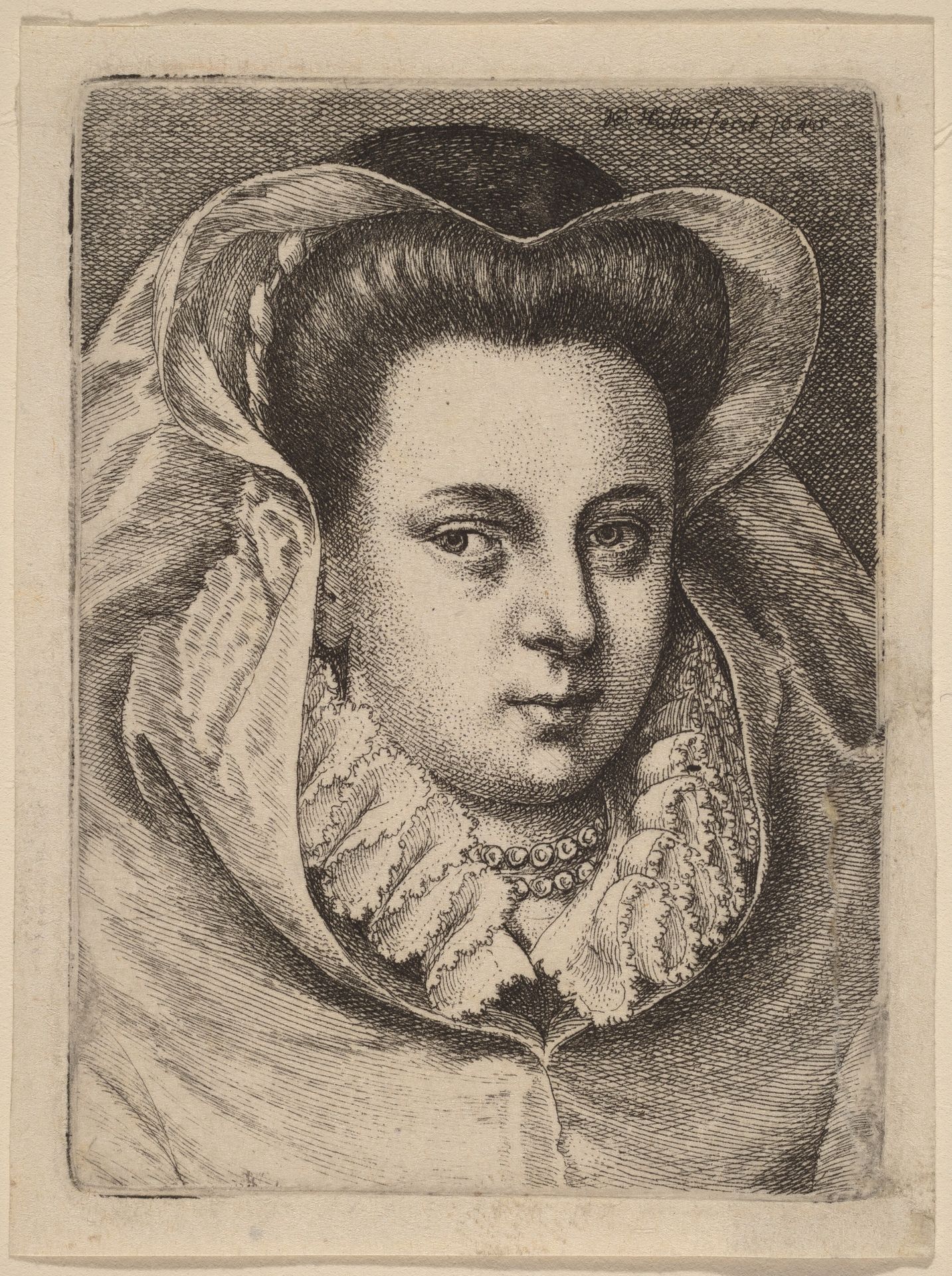 Woman with White Veil and Black Hat (Mary Stuart?) by Wenceslaus Hollar