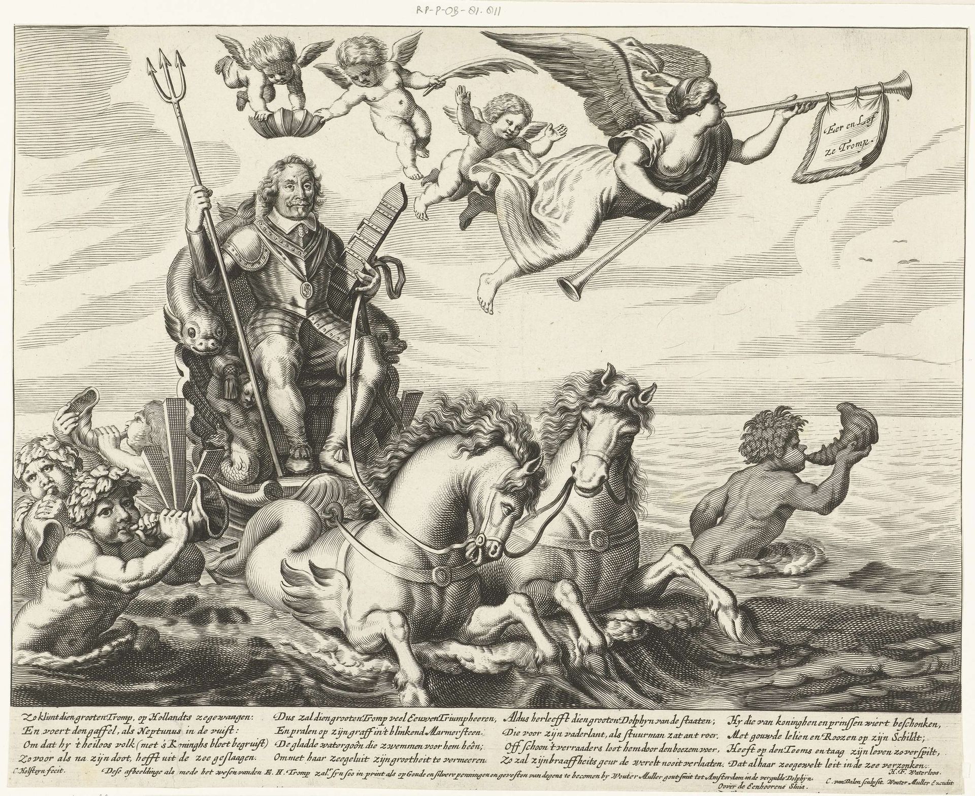 Zegewagen ter ere van Maarten Tromp, gesneuveld in de Zeeslag bij Terheide, 1653 by Cornelis van Dalen I