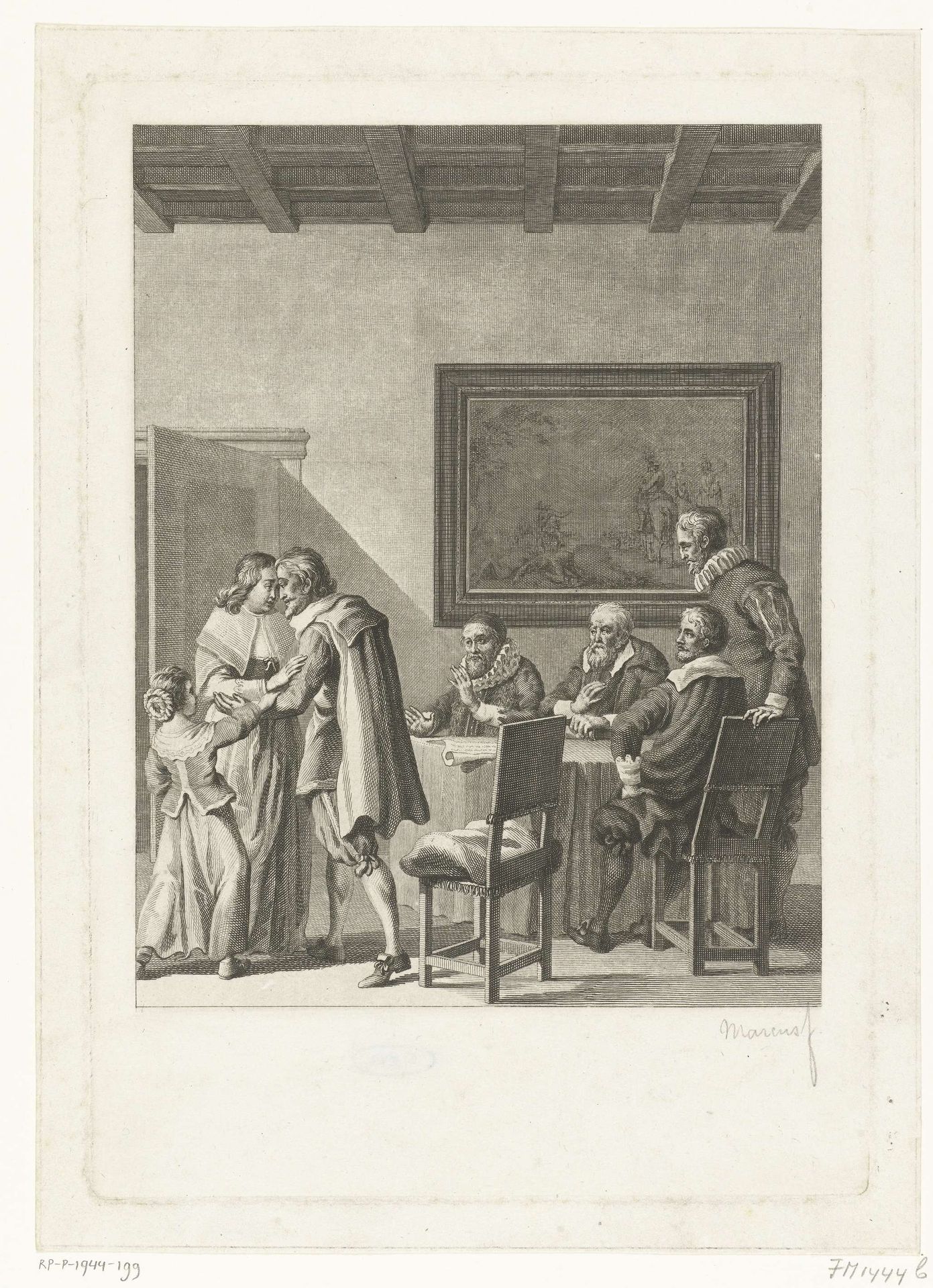 Hugo de Groot wordt in Parijs herenigd met vrouw en dochter, 1621 by Jacob Ernst Marcus