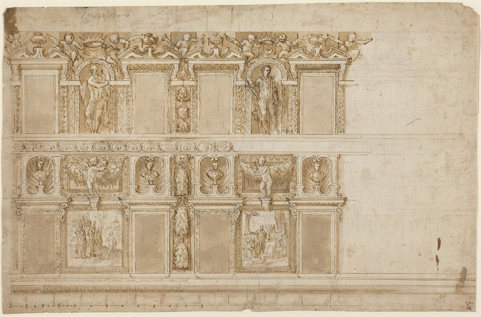 A Palatial Wall Ornamented with Sculptures and Paintings by Andrea Semino