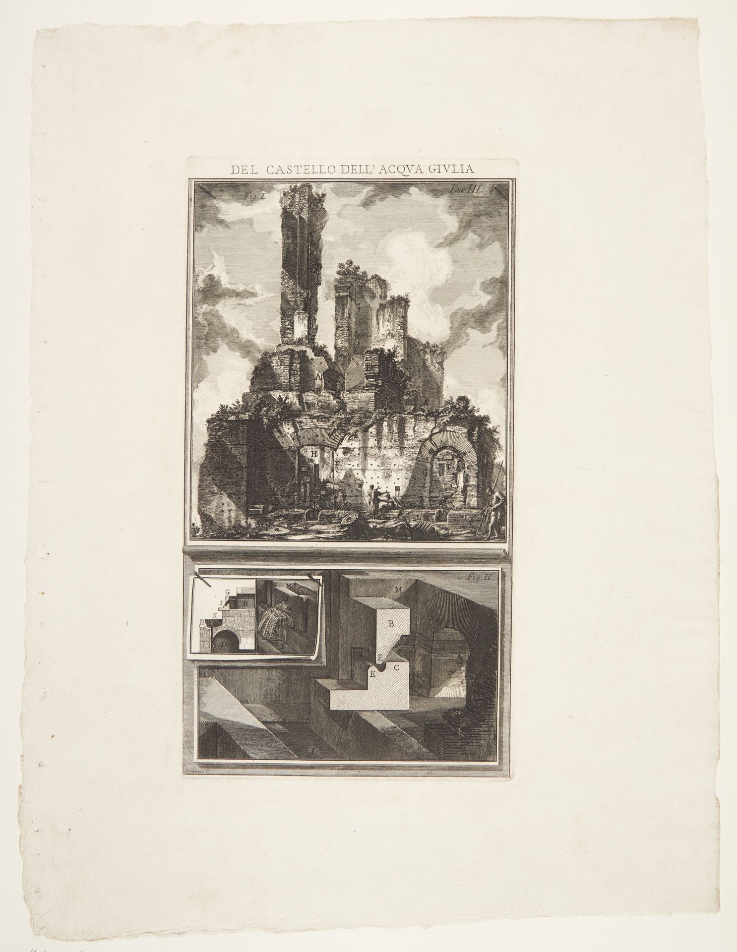 Side view of the Fountainhead and architectural sections by Giovanni Battista Piranesi