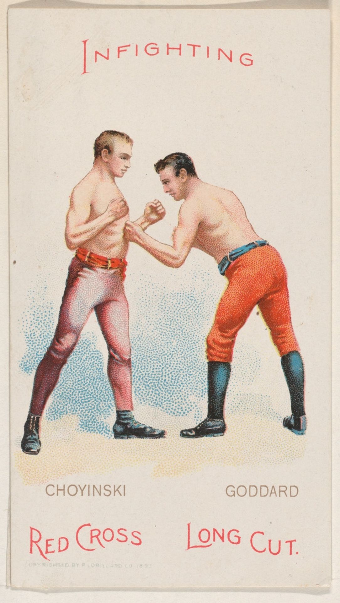 Infighting, Joe Goddard and Joe Chovinski, from the Boxing Positions and Boxers series (N266) issued by P. Lorillard Company to promote Red Cross Long Cut Tobacco by P. Lorillard Company