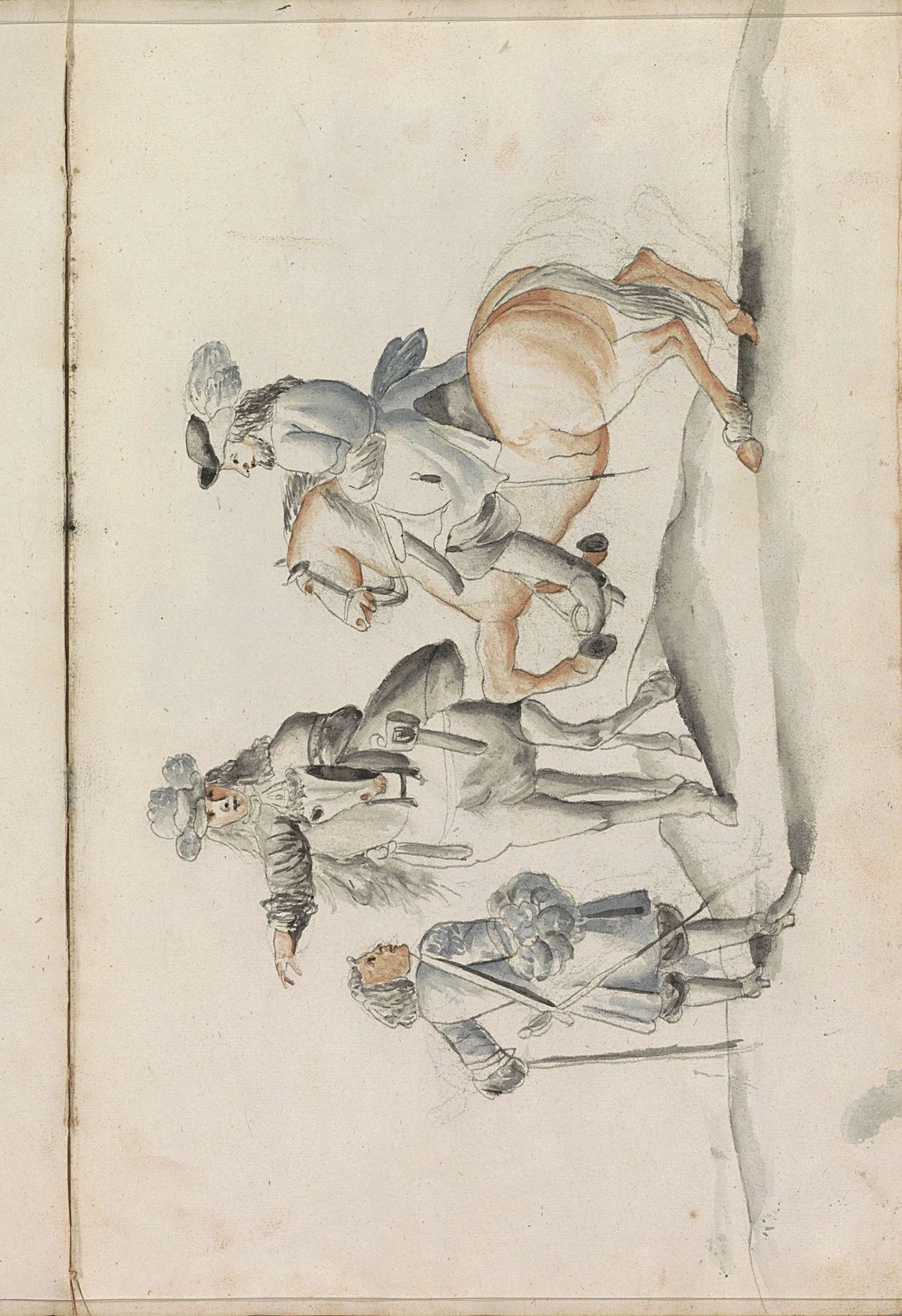 Twee ruiters die een man de weg wijzen by Hendrick van Beaumont