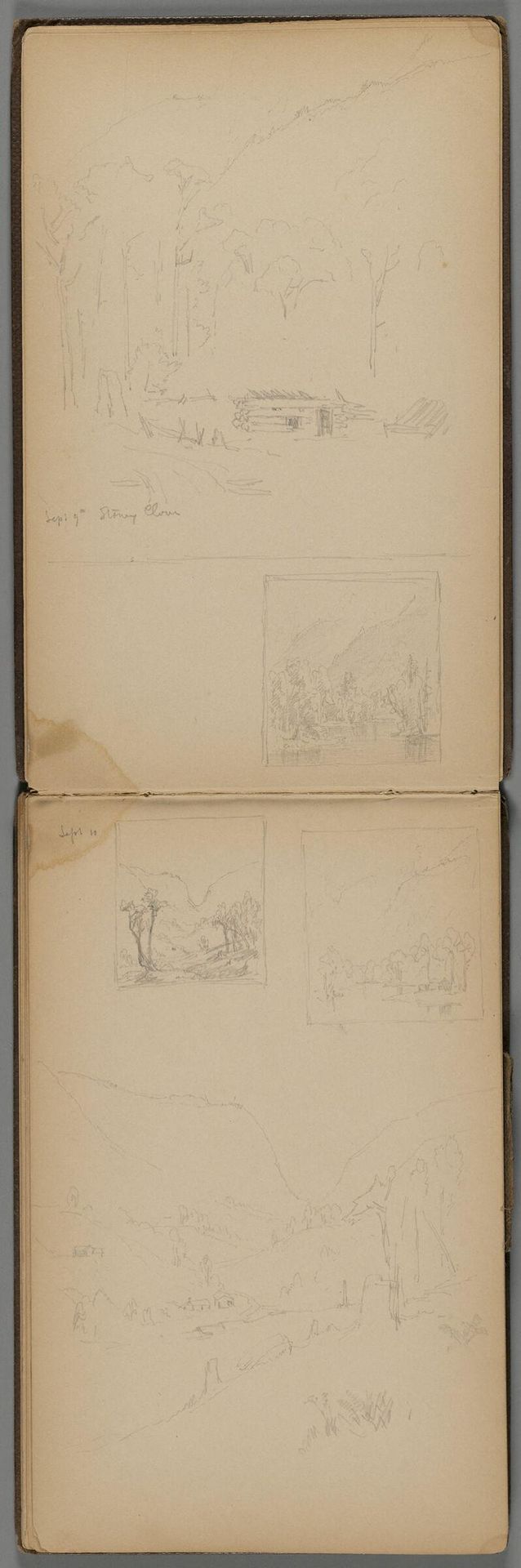 Three Landscape Sketches; verso: Landscape and Portrait Study of Worthington Whittredge by Sanford Robinson Gifford